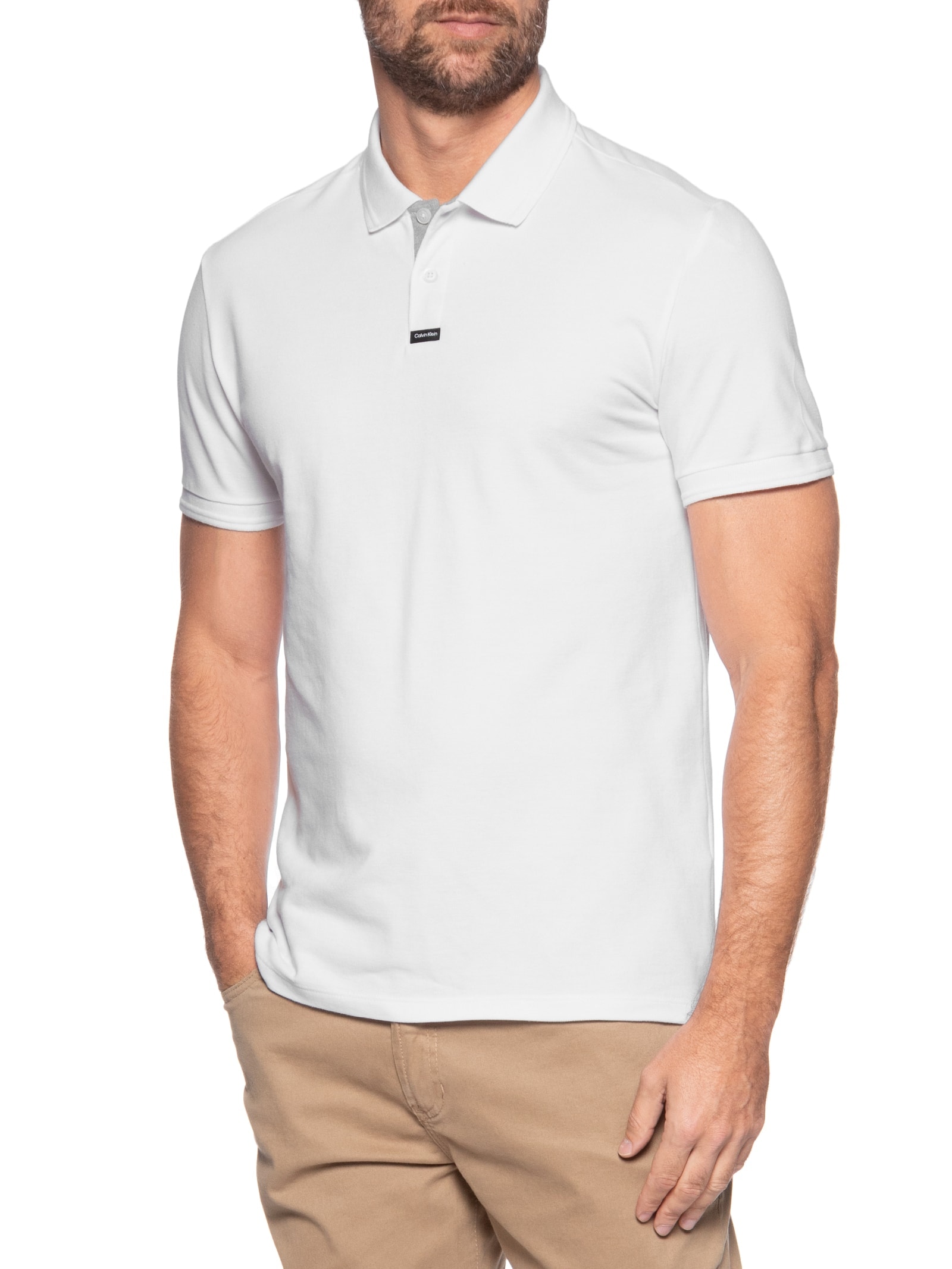 Polo Masculina Premium em Piquet Duplo Branco Calvin Klein - White Label