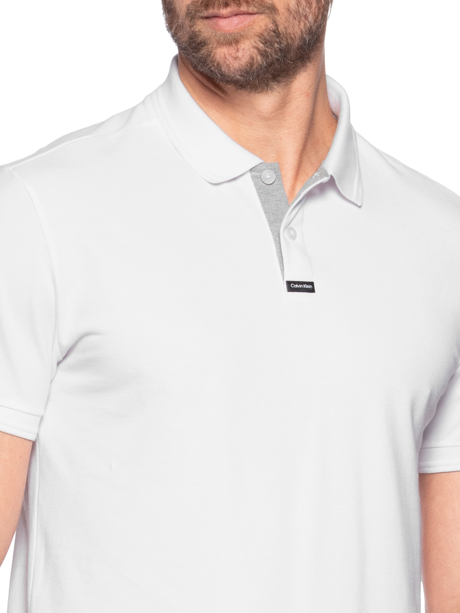 Polo Masculina Premium em Piquet Duplo Branco Calvin Klein - White Label