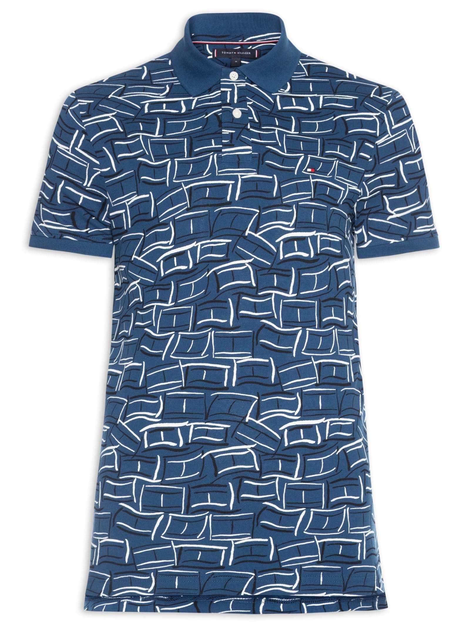 Polo Masculina Regular Fit AOP Flags Azul Tommy Hilfiger
