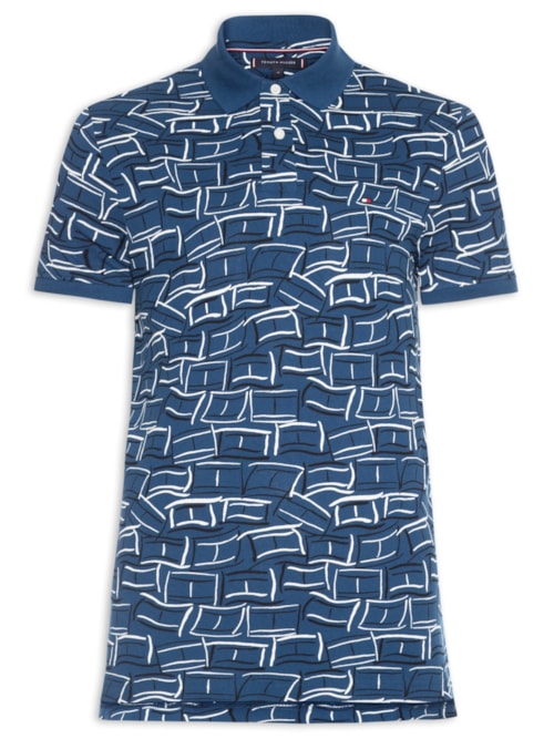 Polo Masculina Regular Fit AOP Flags - Azul