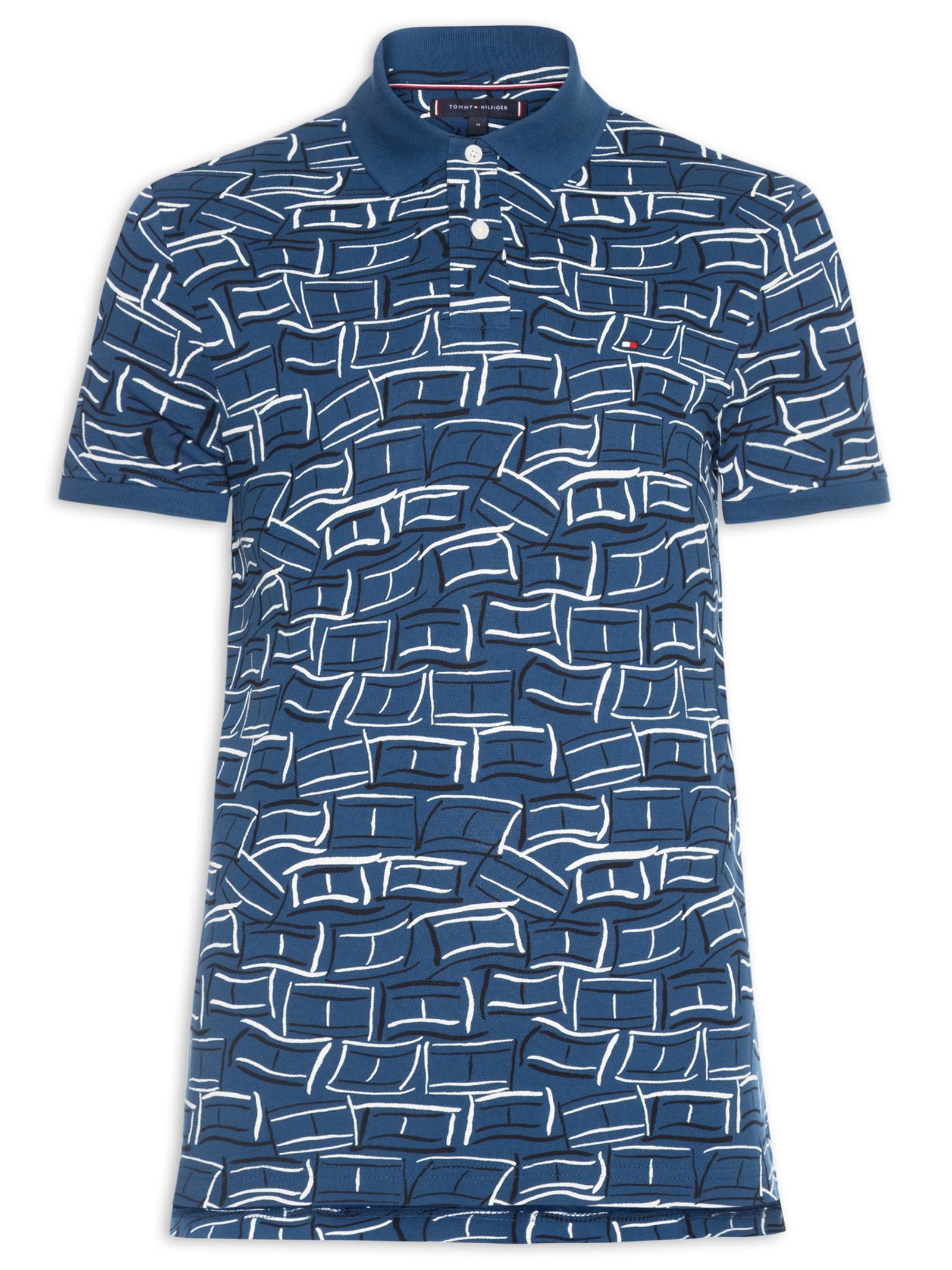 Polo Masculina Regular Fit AOP Flags Azul Tommy Hilfiger