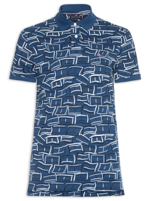 Polo Masculina Regular Fit AOP Flags – Azul