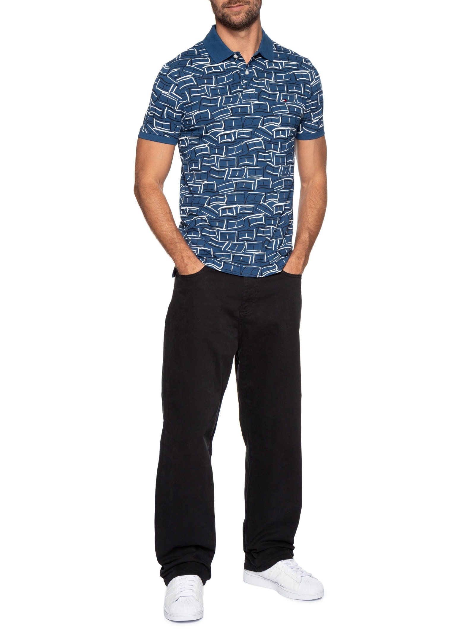 Polo Masculina Regular Fit AOP Flags Azul Tommy Hilfiger