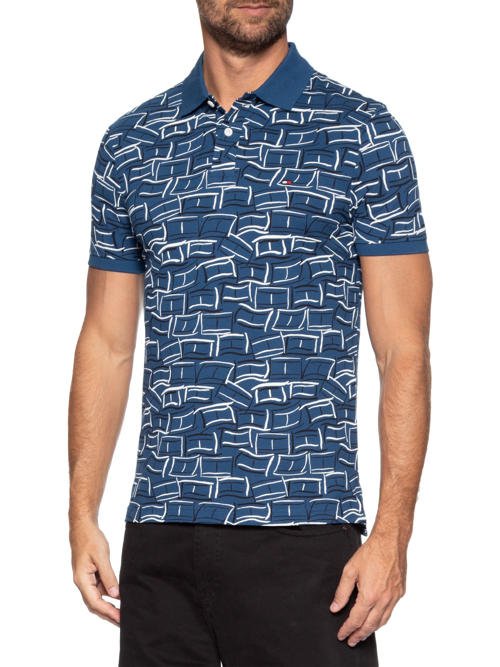 Polo Masculina Regular Fit AOP Flags Azul Tommy Hilfiger