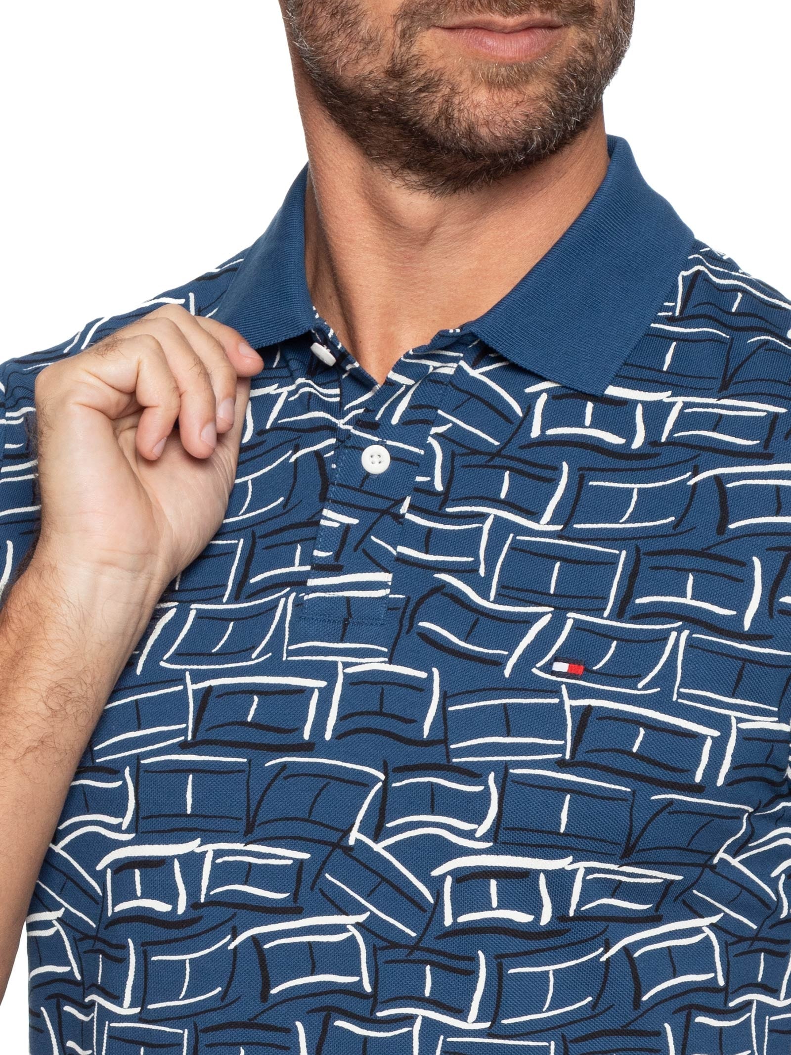 Polo Masculina Regular Fit AOP Flags Azul Tommy Hilfiger