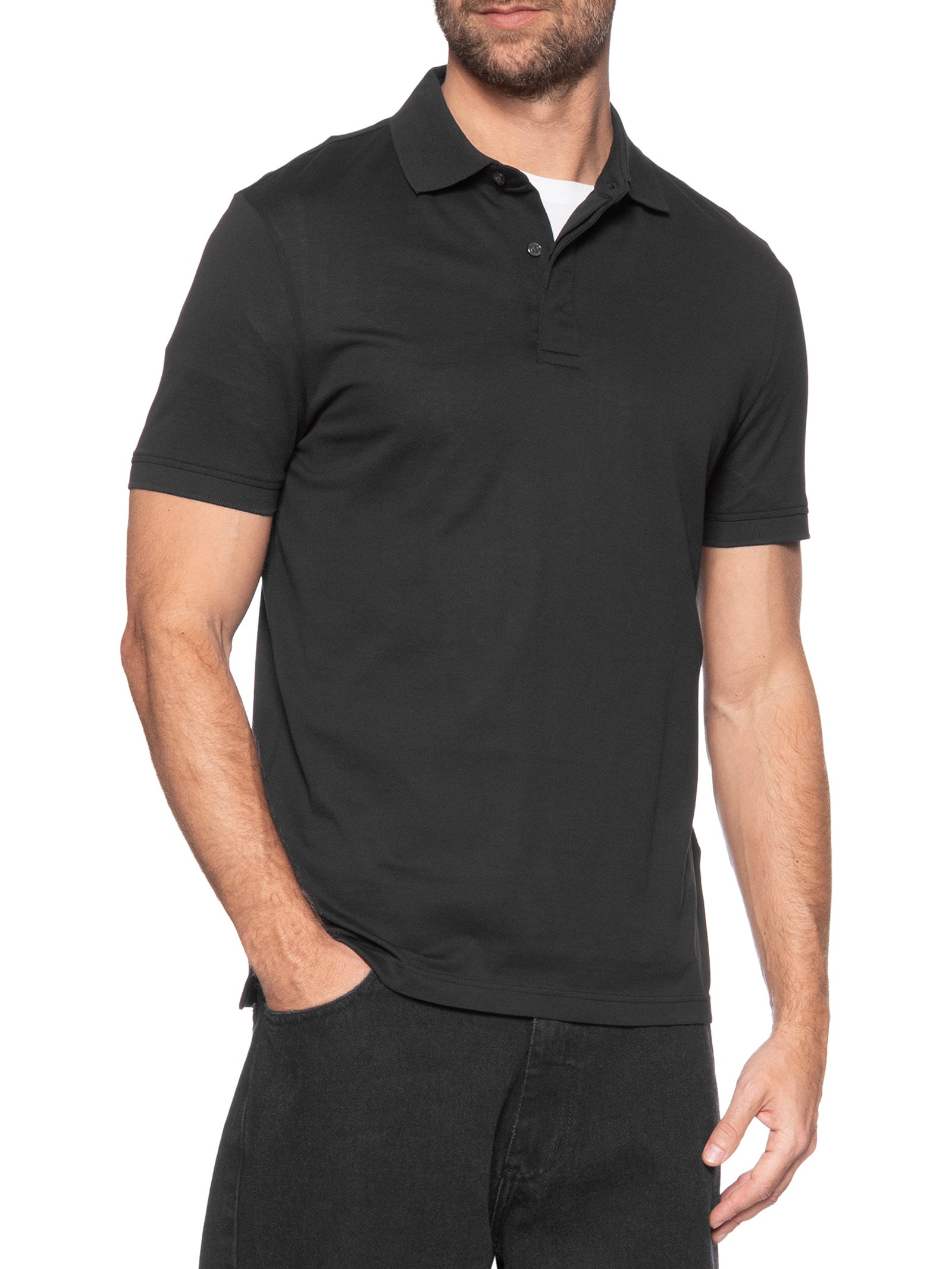 Polo Masculina Regular Fit Básica Hidden Em Algodão - Preto