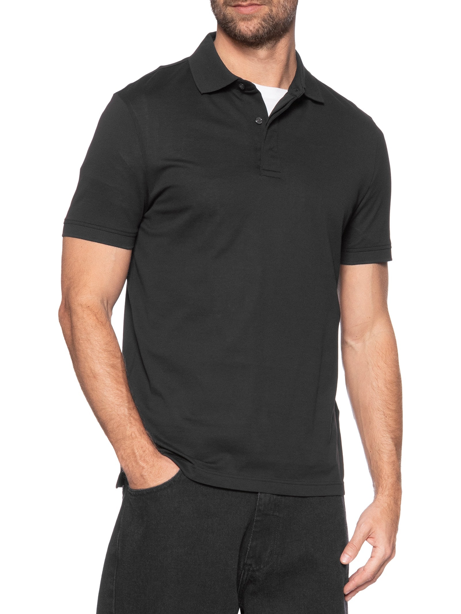 Polo Masculina Regular Fit Básica Hidden Em Algodão Preto Tommy Hilfiger