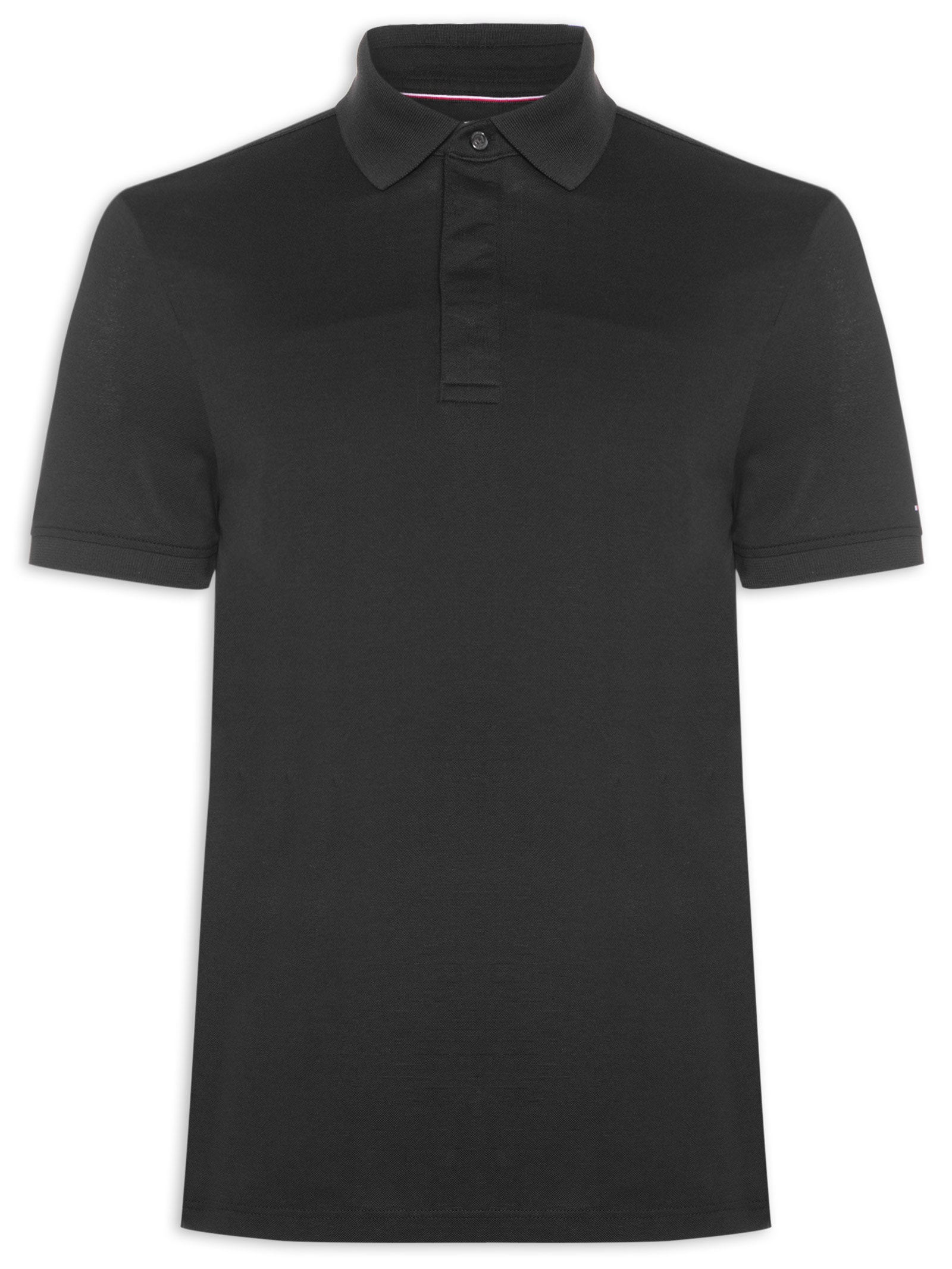 Polo Masculina Regular Fit Básica Hidden Em Algodão Preto Tommy Hilfiger