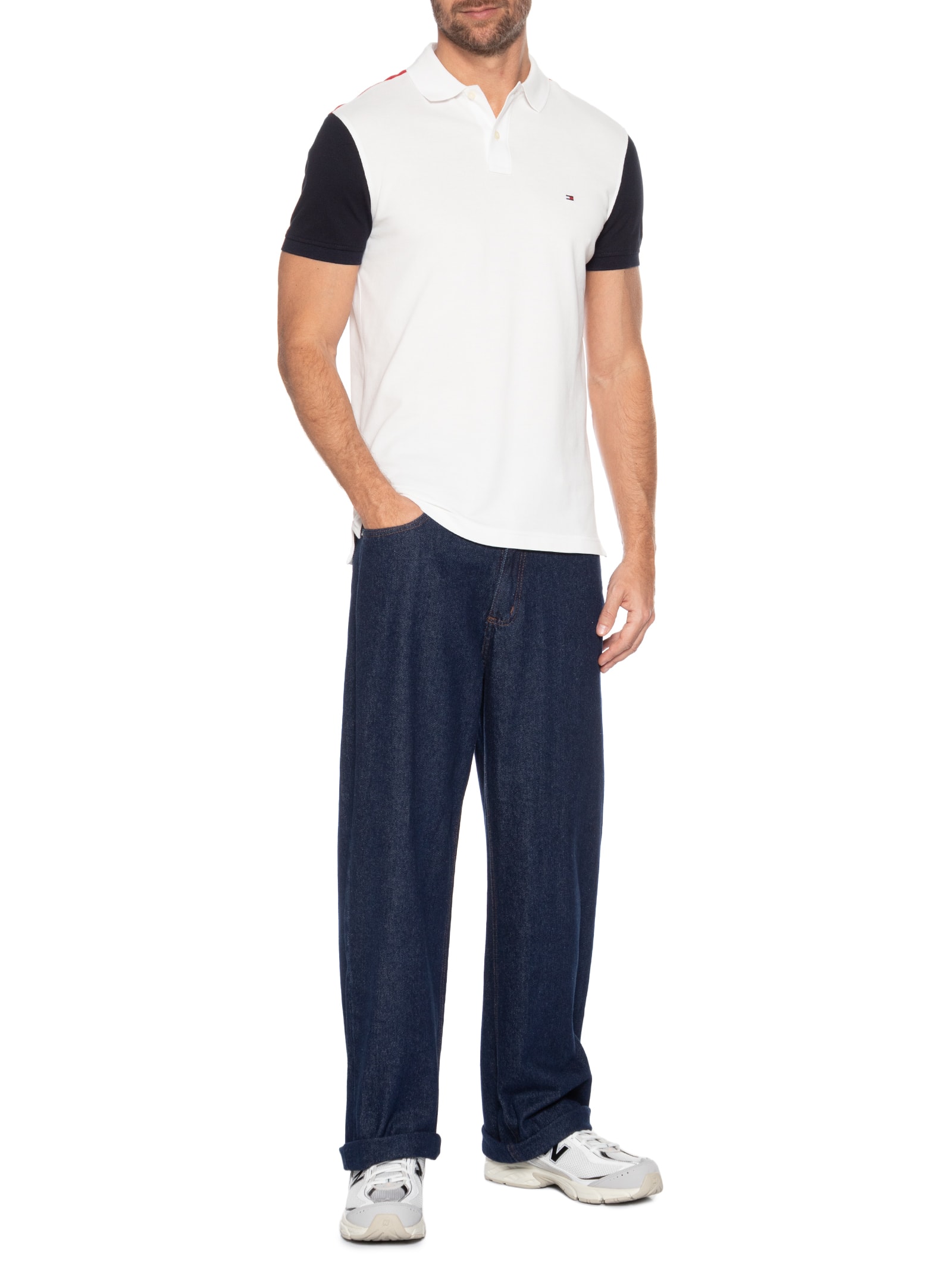 Polo Masculina Regular Fit Blocking Branco Tommy Hilfiger