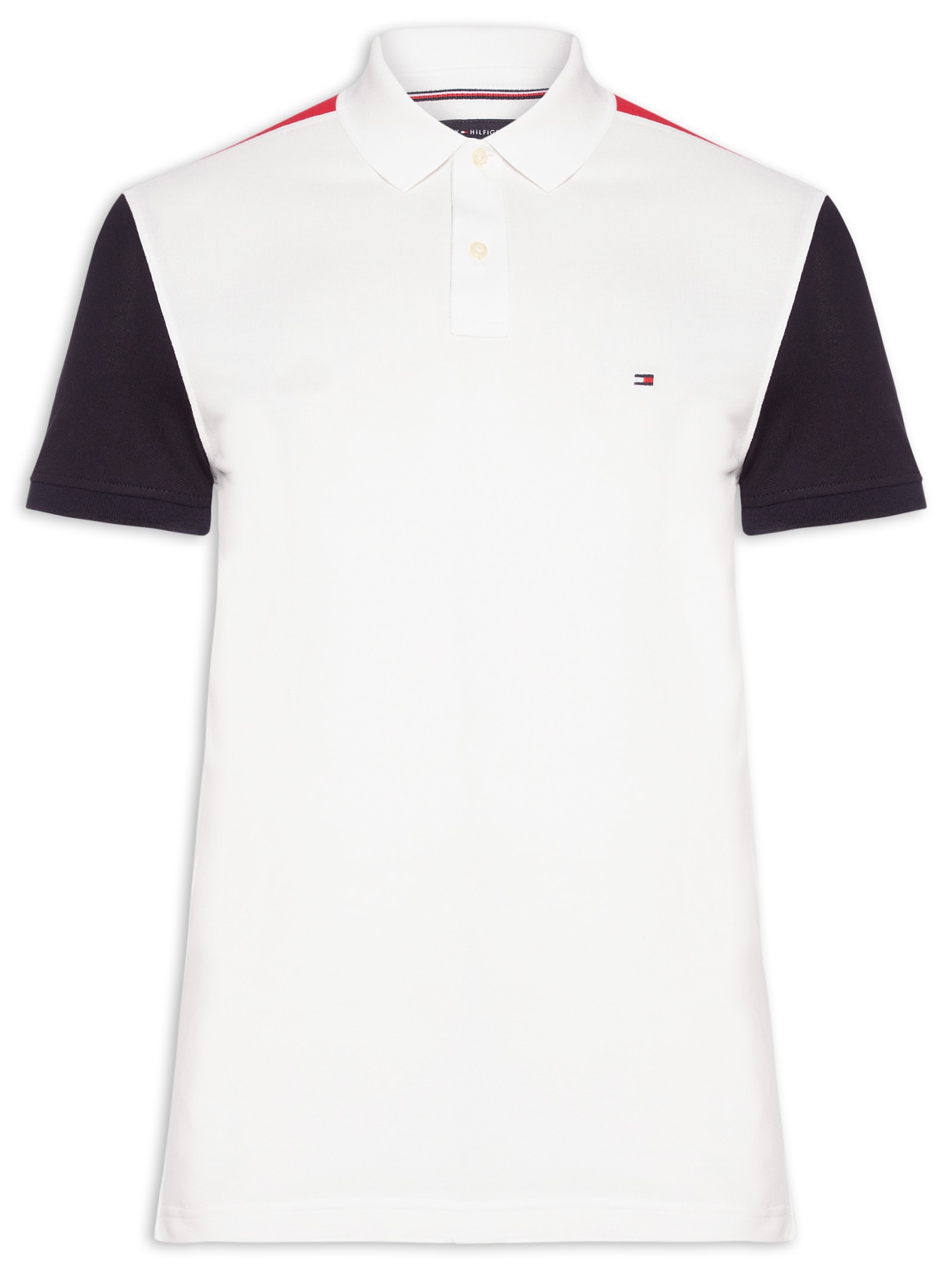 Polo Masculina Regular Fit Blocking Branco Tommy Hilfiger