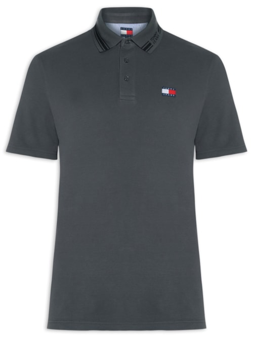 Polo Masculina Regular Fit Branded Neck – Cinza