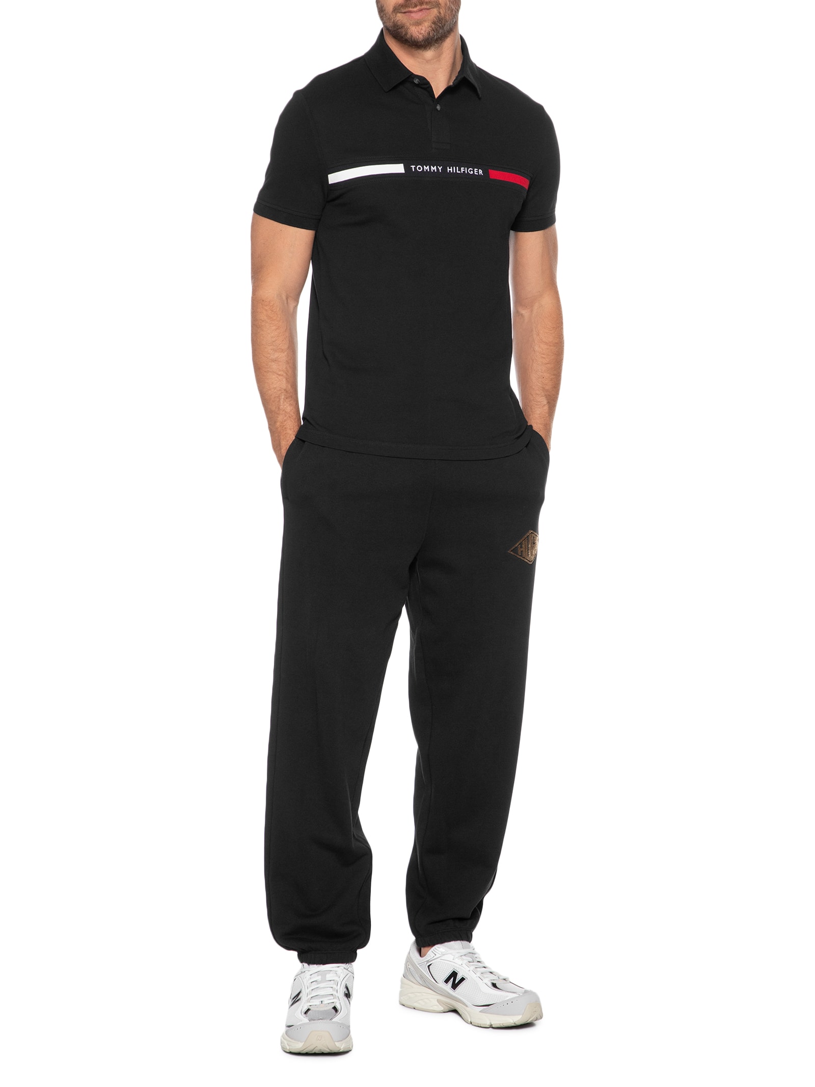 Polo Masculina Regular Fit Chest Insert Em Algodão Preto Tommy Hilfiger