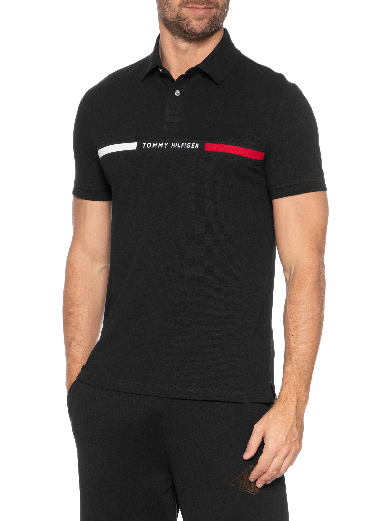 Polo Masculina Regular Fit Chest Insert Em Algodão Preto Tommy Hilfiger