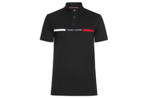 Polo Masculina Regular Fit Chest Insert Em Algodão - Preto