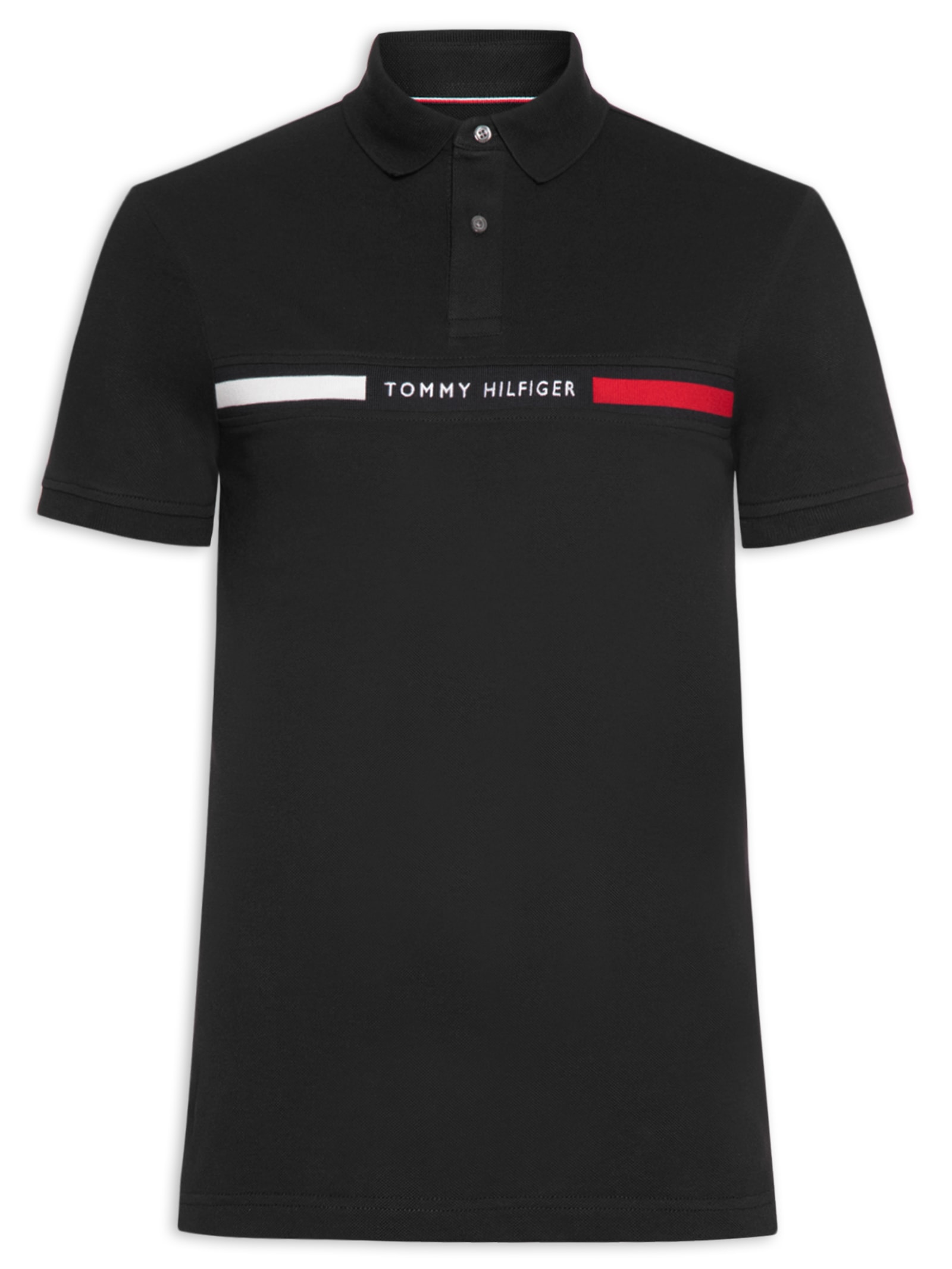 Polo Masculina Regular Fit Chest Insert Em Algodão - Preto - Tommy