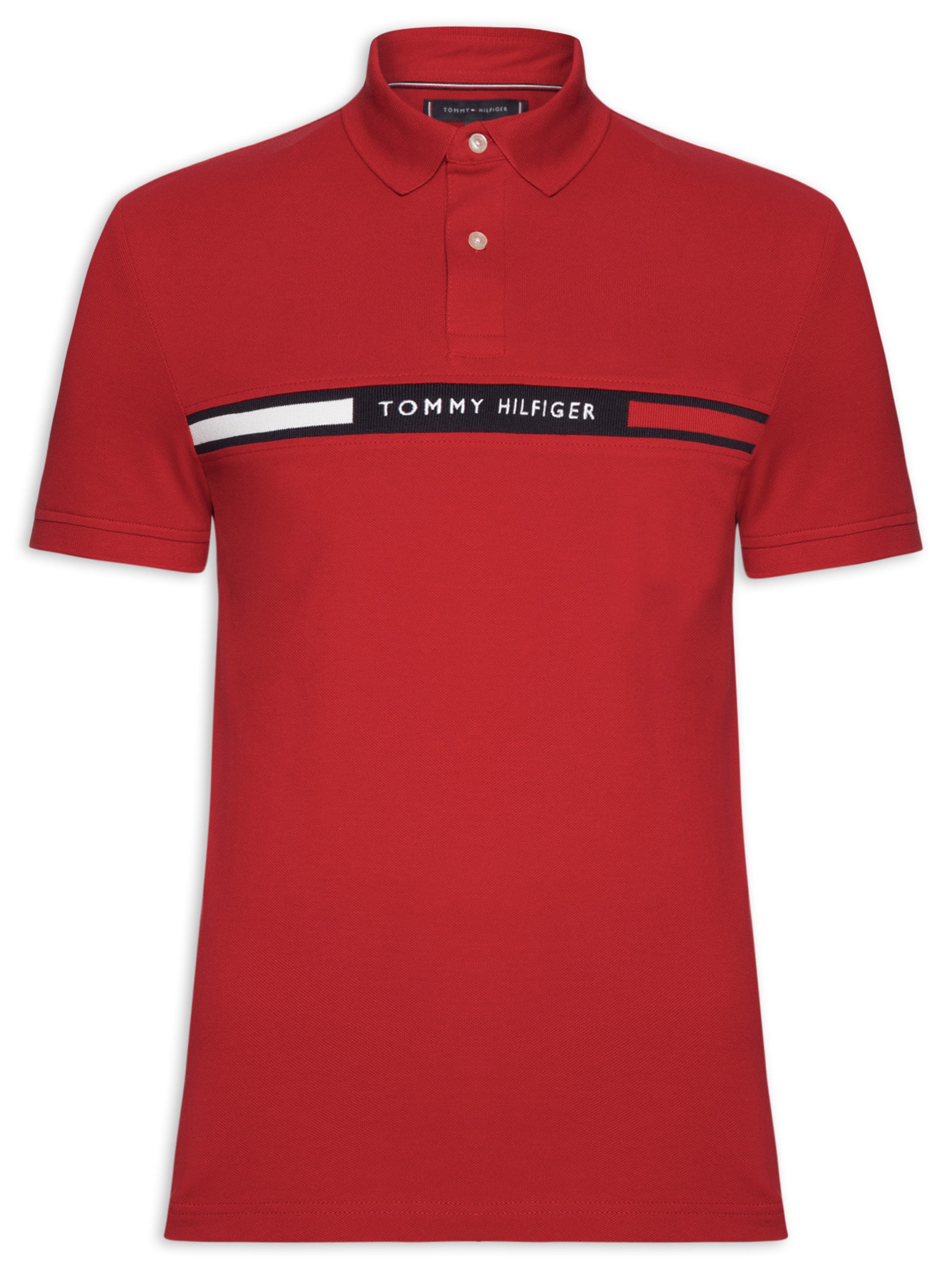Polo Masculina Regular Fit Chest Insert Vermelho Tommy Hilfiger