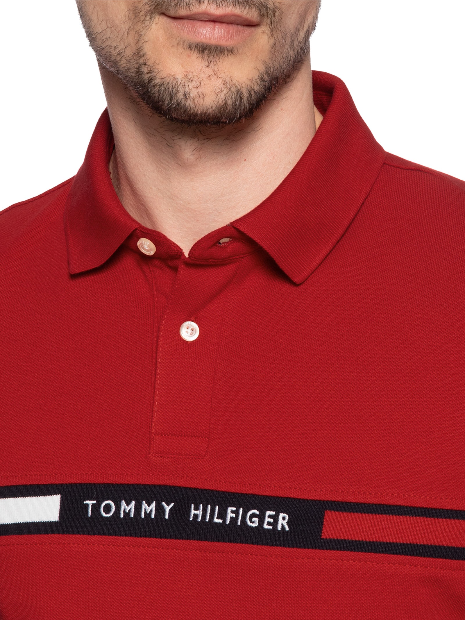 Polo Masculina Regular Fit Chest Insert Vermelho Tommy Hilfiger