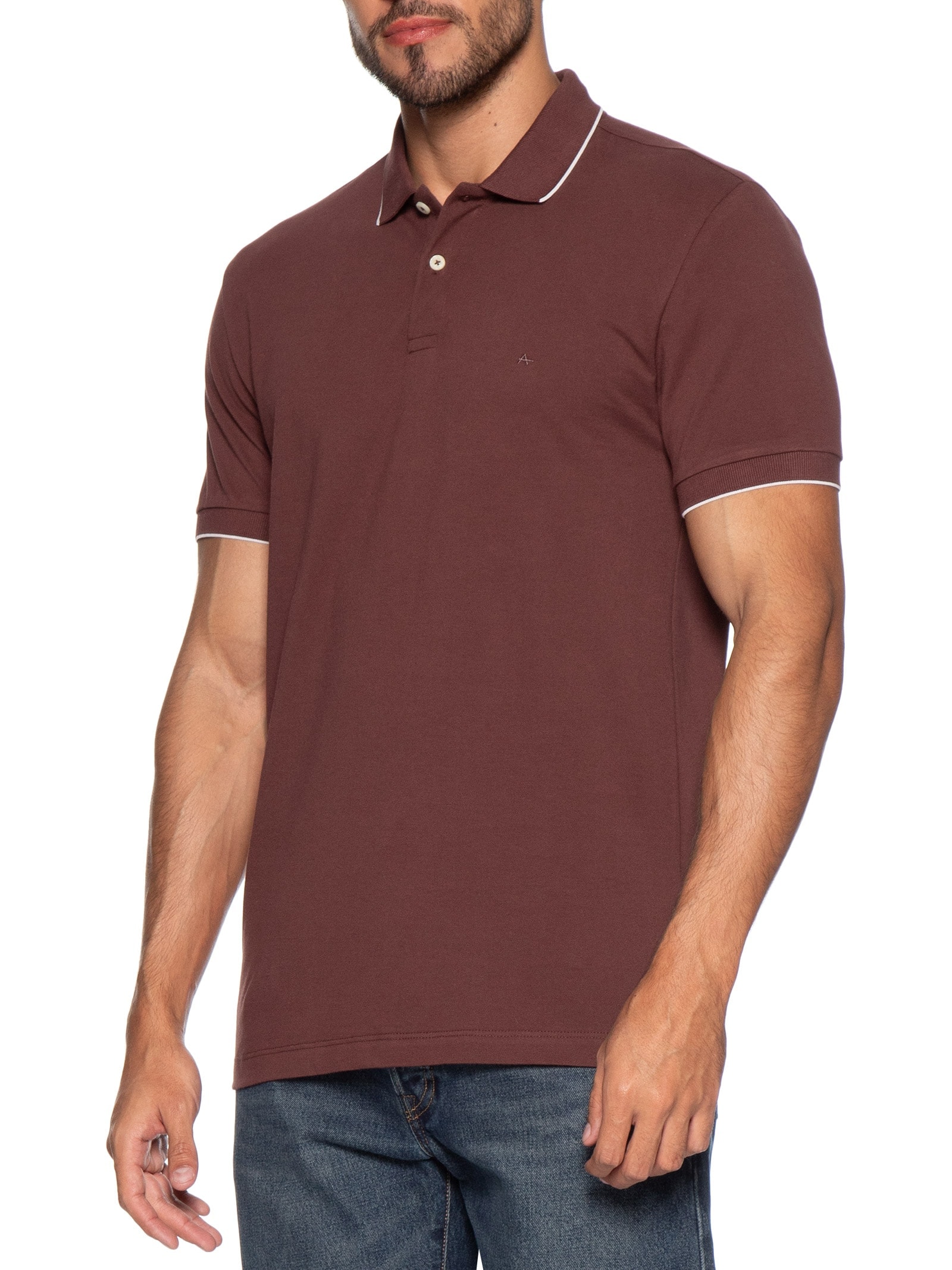 Polo Masculina Regular Fit Classic com Friso Vermelho Aramis