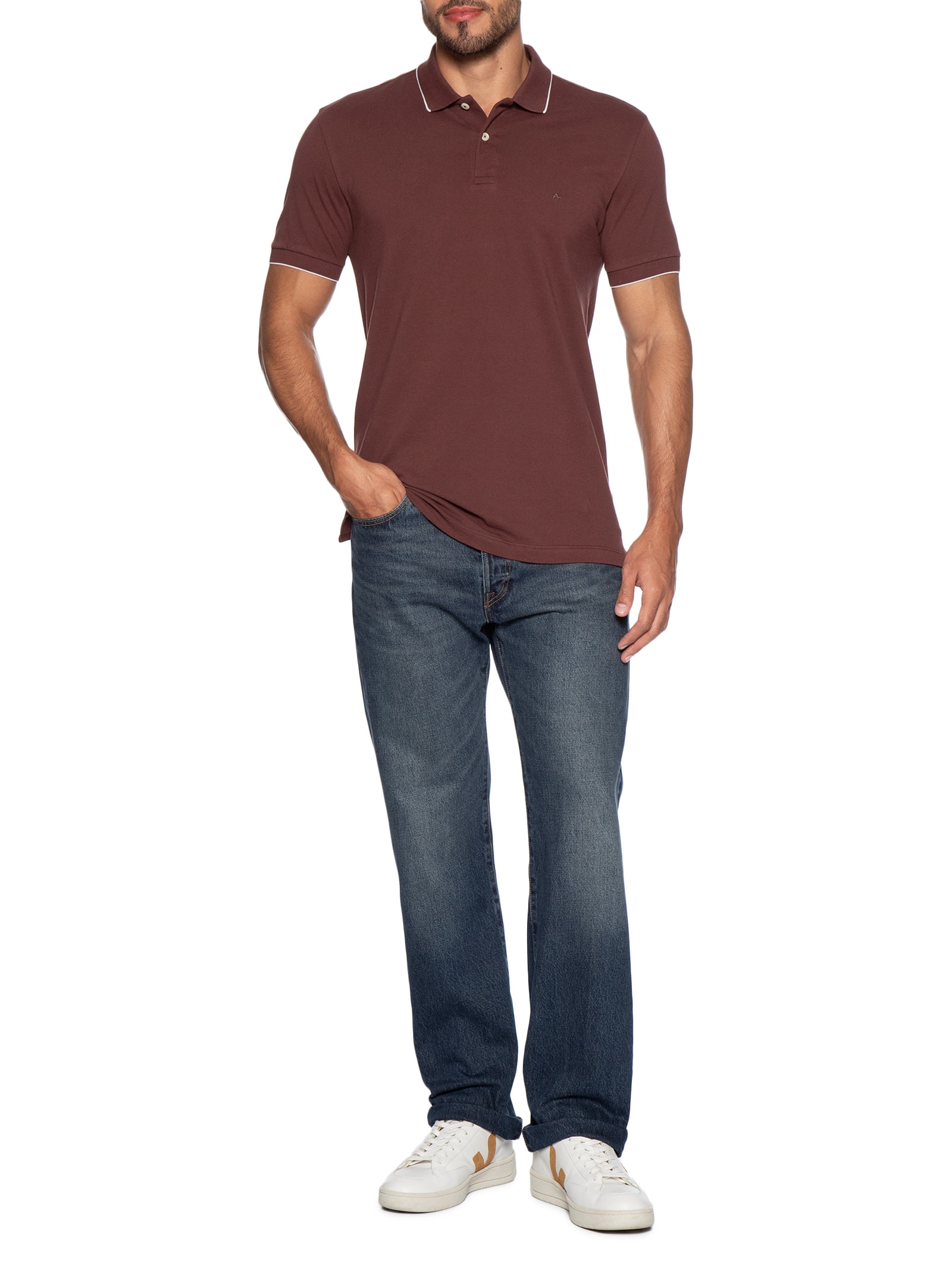 Polo Masculina Regular Fit Classic com Friso – Vermelho Aramis