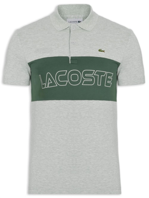 Polo Masculina Regular Fit Colorblock Em Piquet Stretch – Cinza