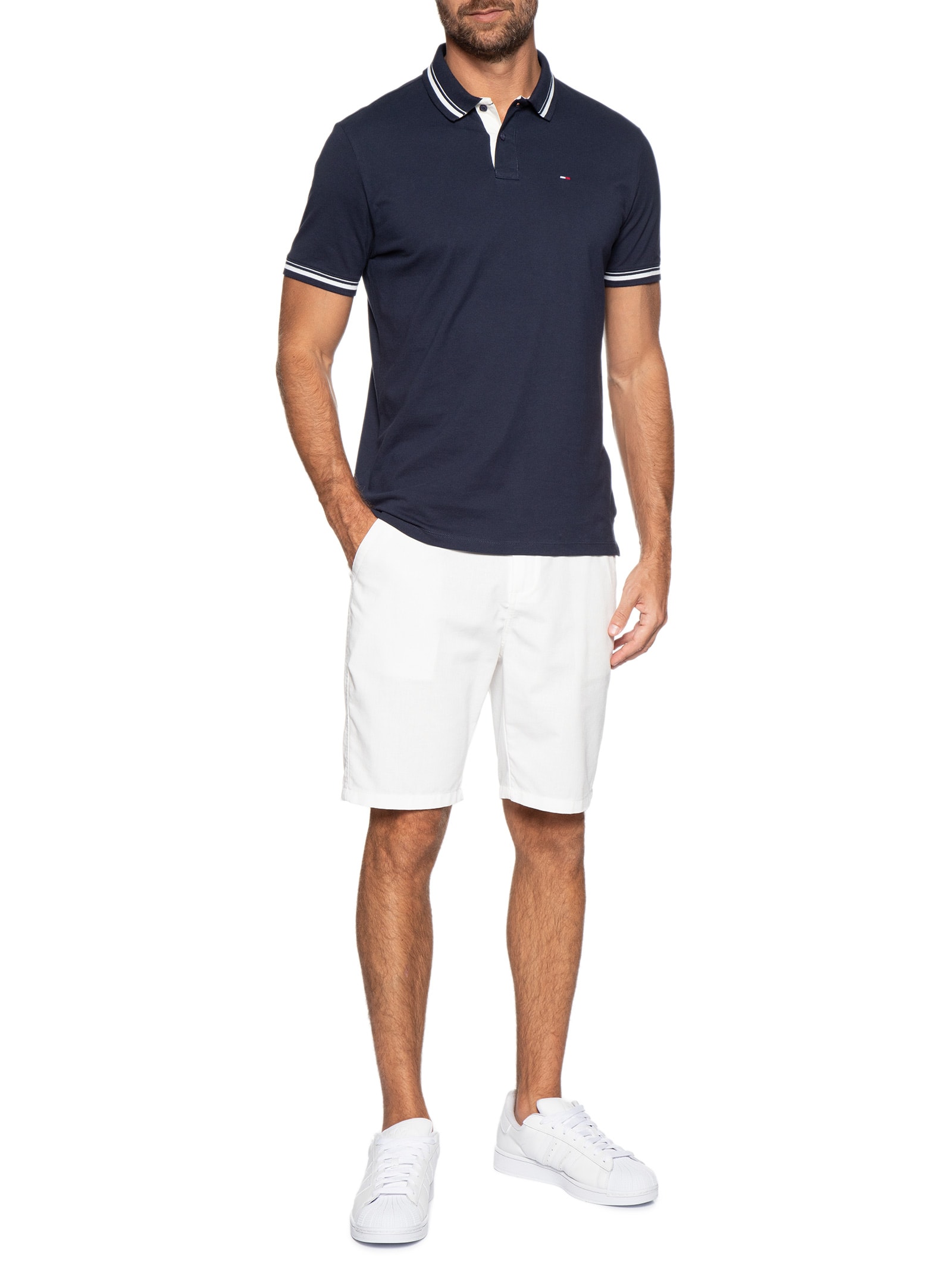 Polo Masculina Regular Fit Com Friso Azul Tommy Jeans