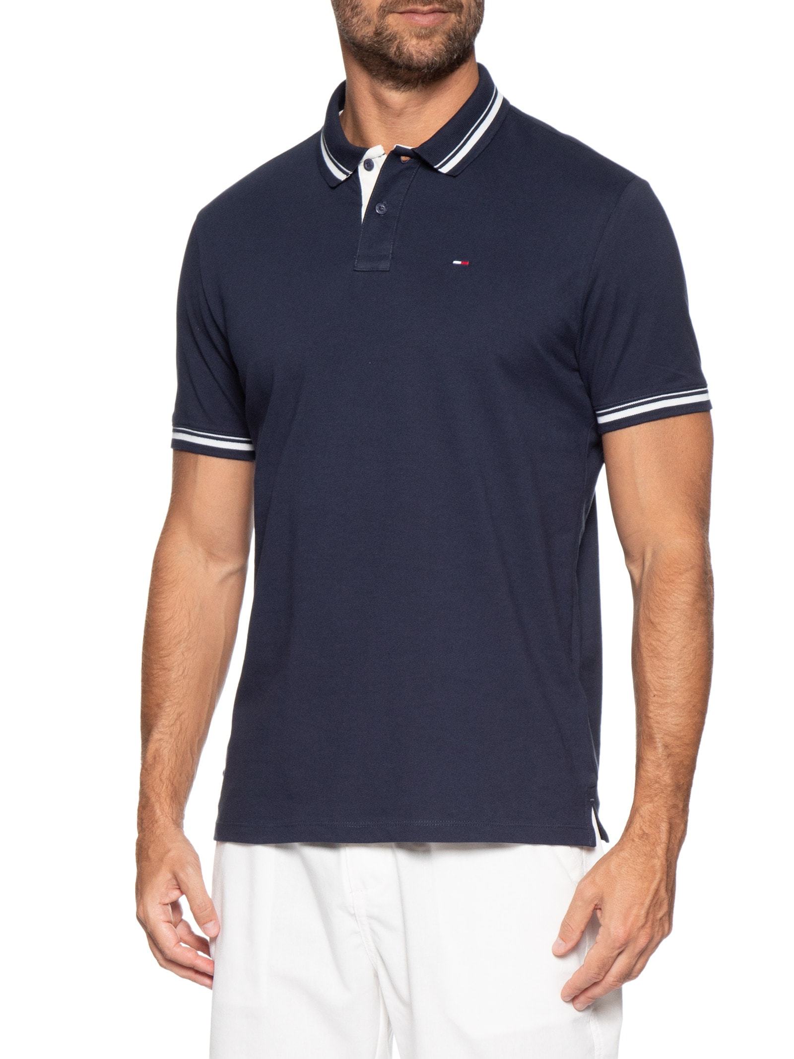 Polo Masculina Regular Fit Com Friso Azul Tommy Jeans