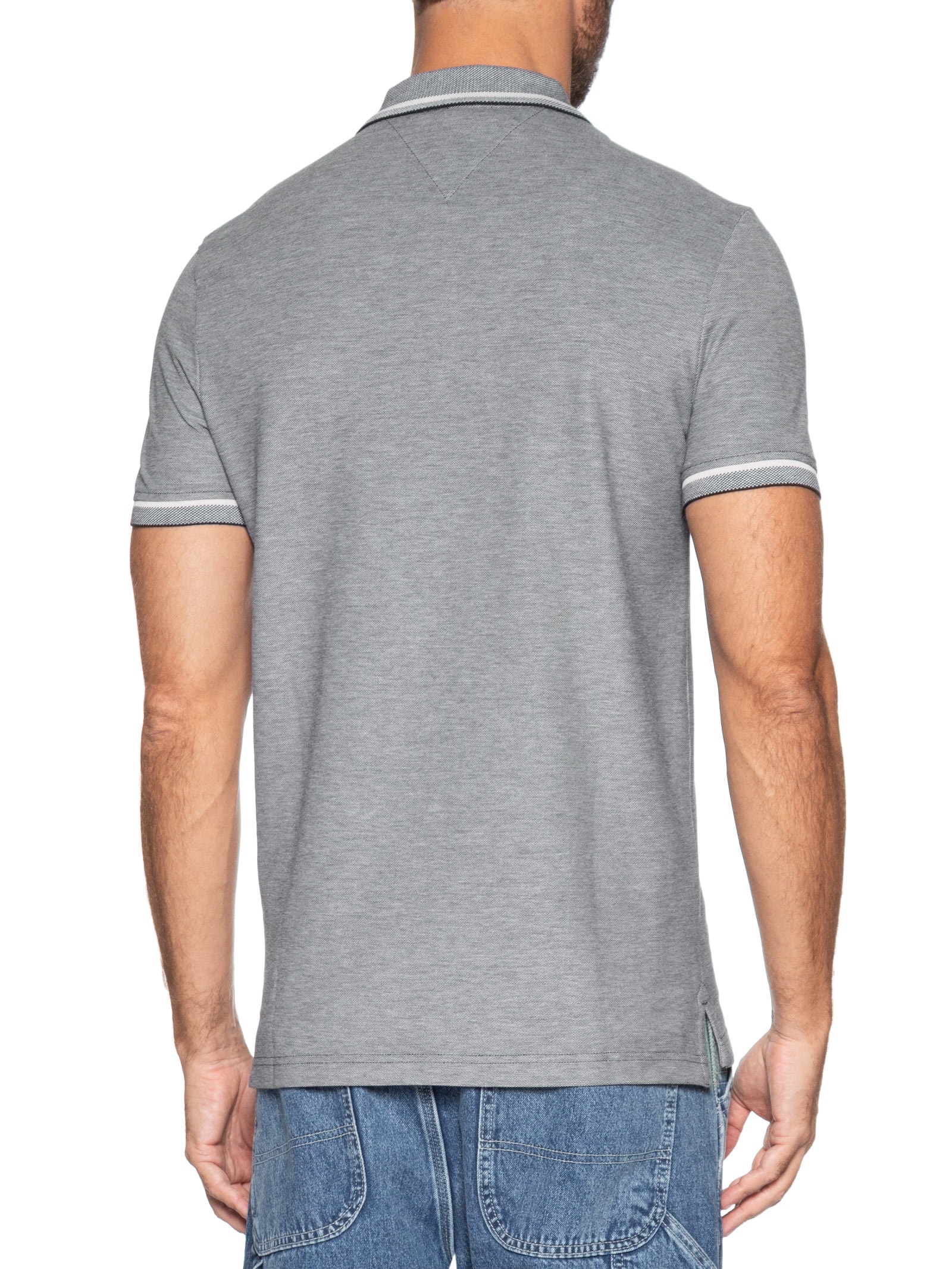 Polo Masculina Regular Fit Com Friso Duplo Cinza Tommy Hilfiger