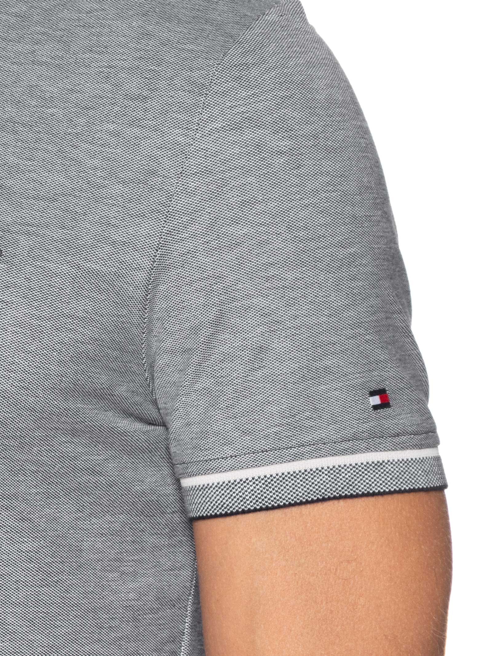 Polo Masculina Regular Fit Com Friso Duplo Cinza Tommy Hilfiger