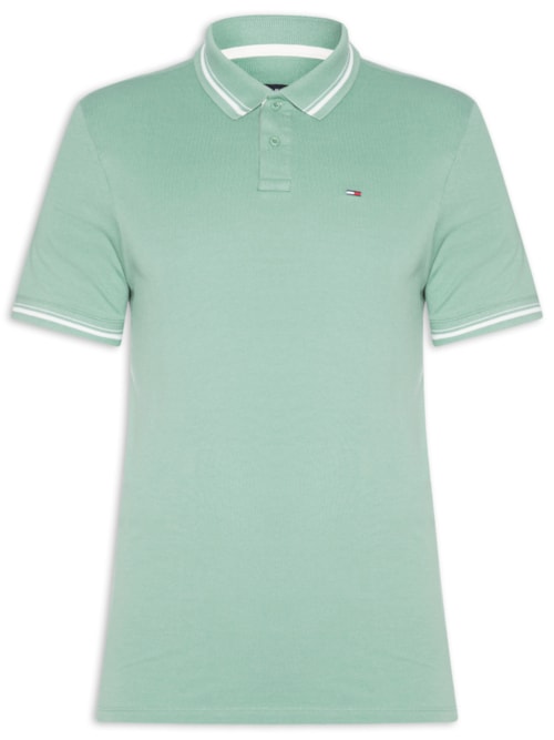 Polo Masculina Regular Fit Com Friso E Vista Contrastante – Verde