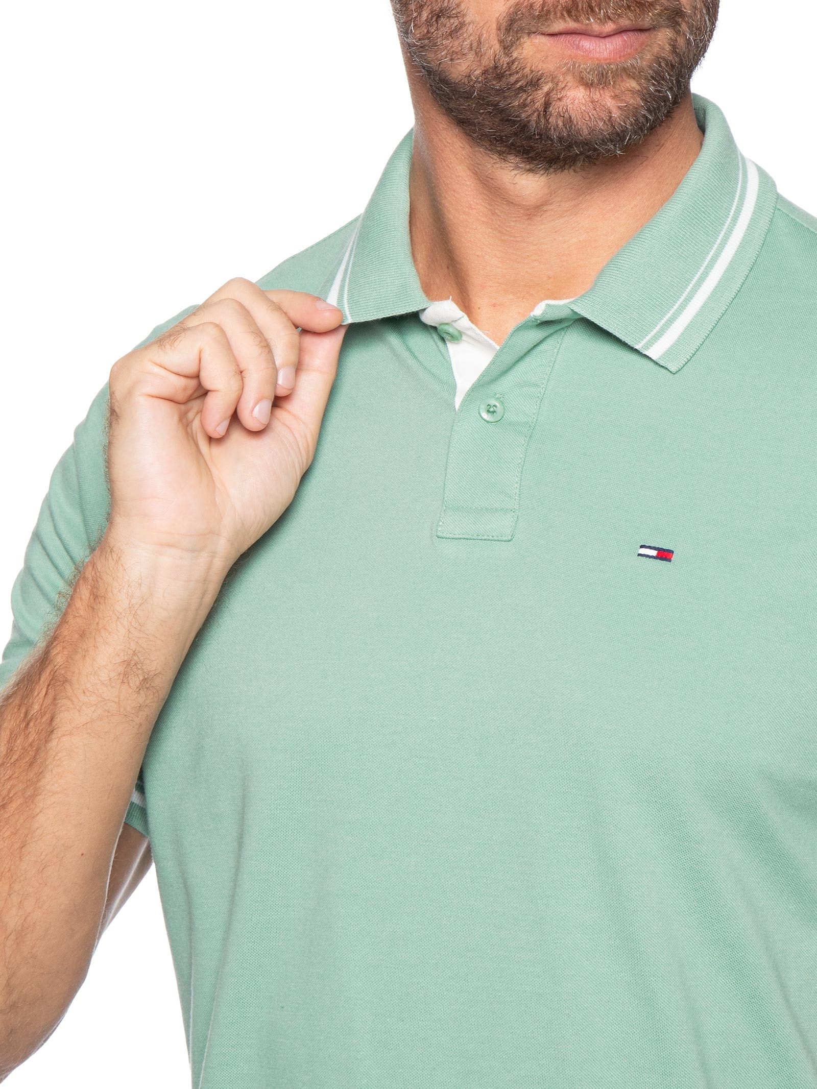 Polo Masculina Regular Fit Com Friso E Vista Contrastante Verde Tommy Jeans