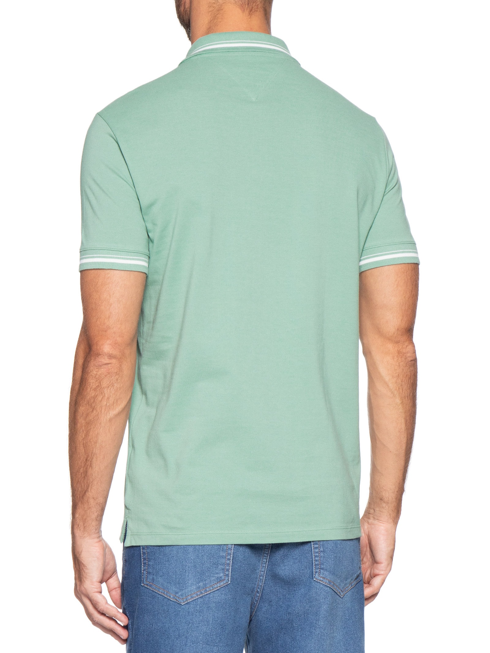 Polo Masculina Regular Fit Com Friso E Vista Contrastante Verde Tommy Jeans
