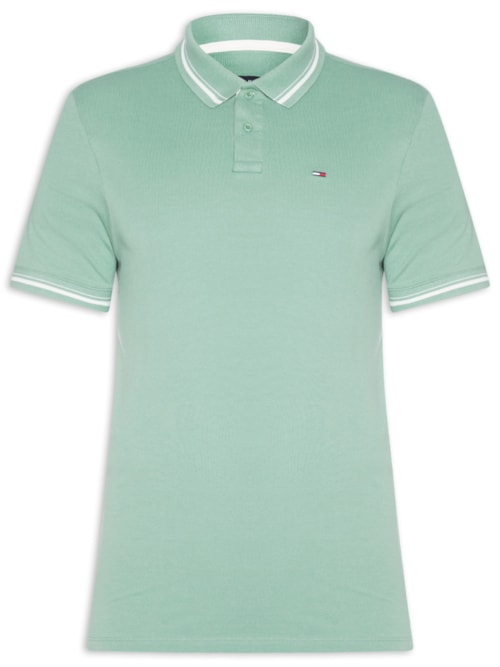 Polo Masculina Regular Fit Com Friso E Vista Contrastante - Verde