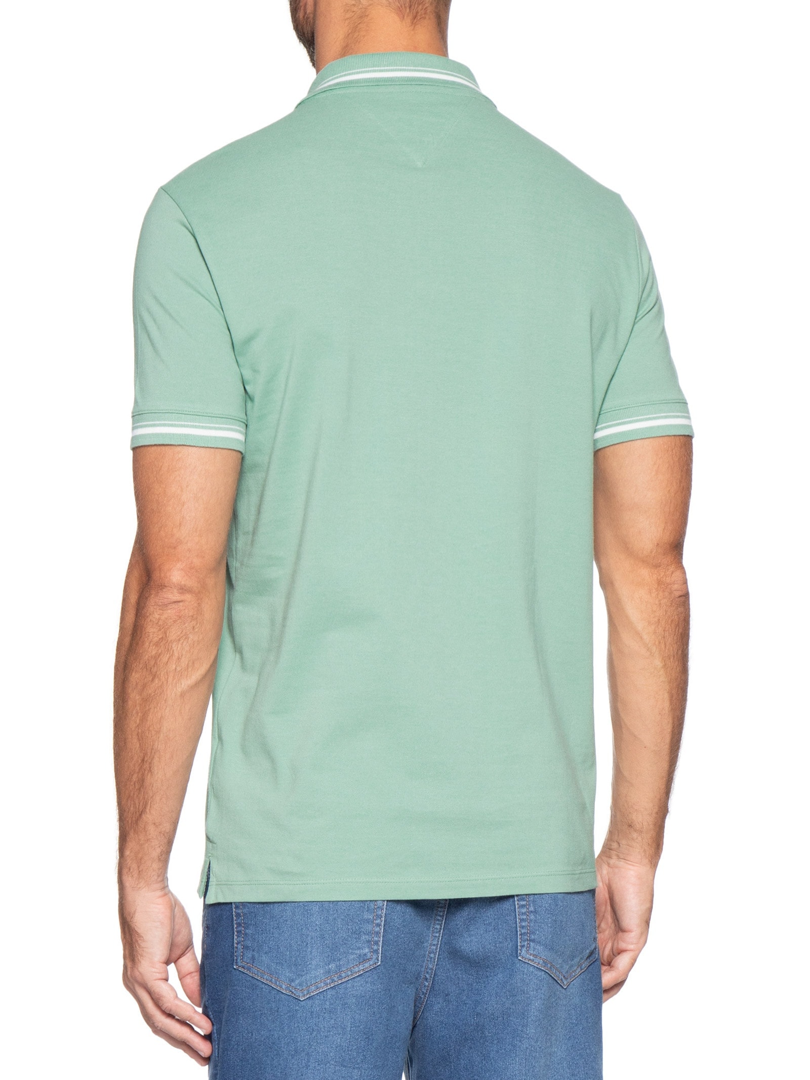 Polo Masculina Regular Fit Com Friso E Vista Contrastante Verde Tommy Jeans