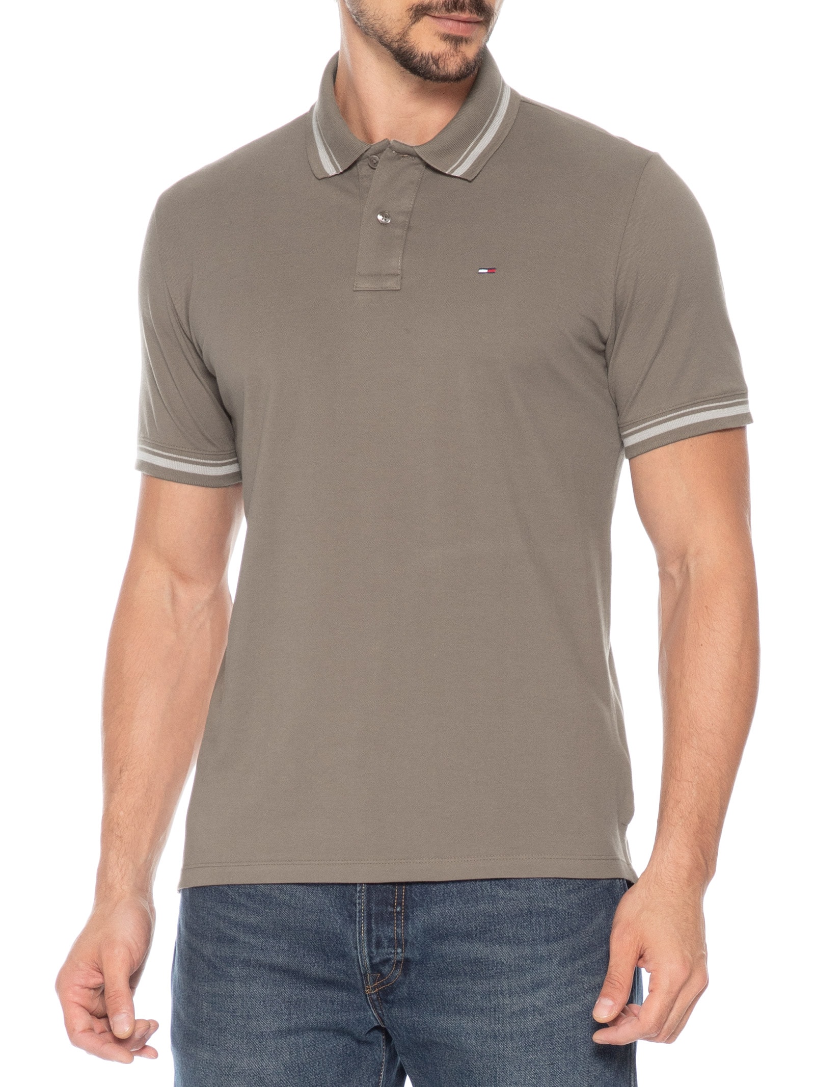 Polo Masculina Regular Fit com Frisos Marrom Tommy Jeans