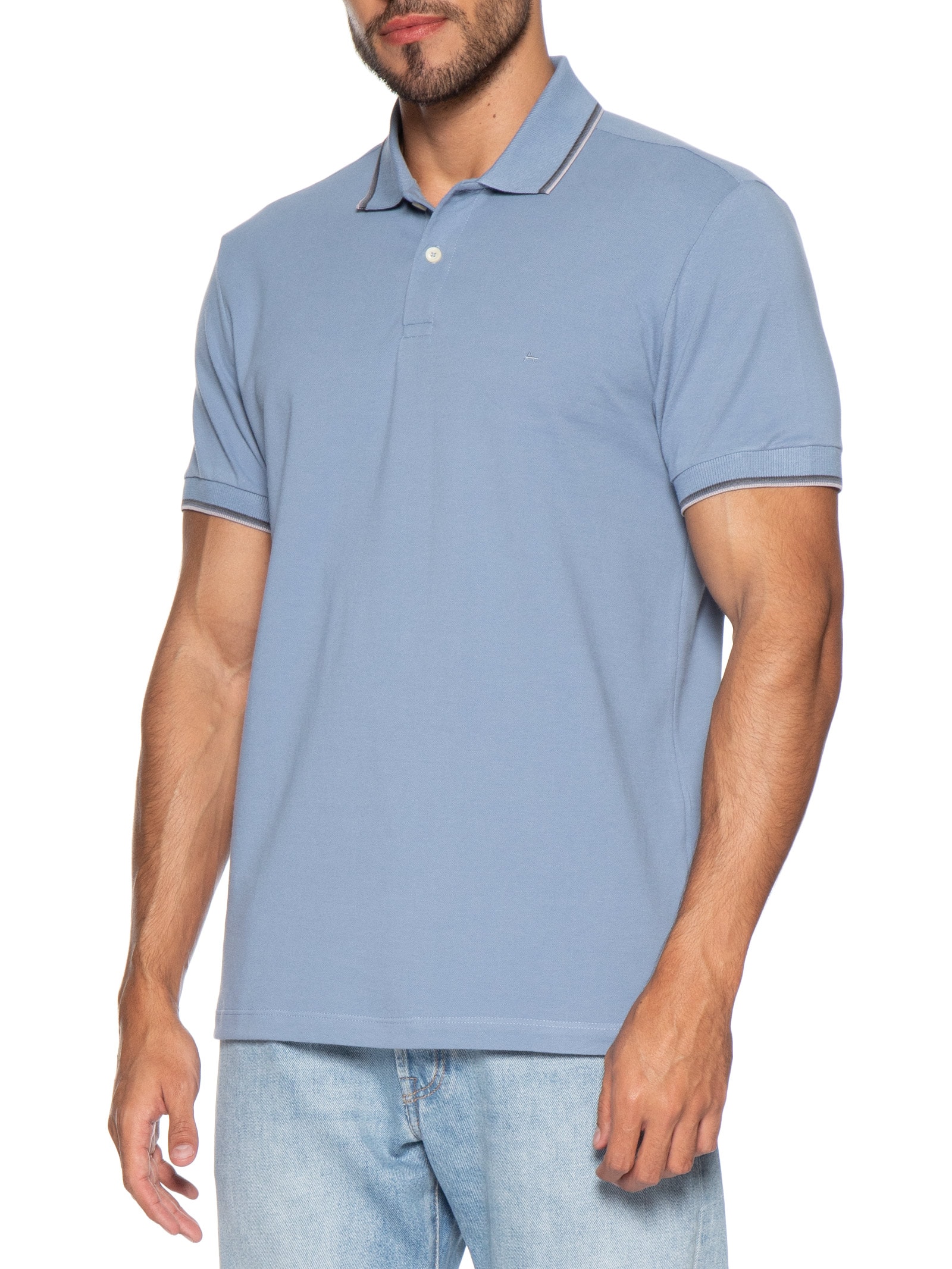 Polo Masculina Regular Fit com Frisos – Azul Aramis