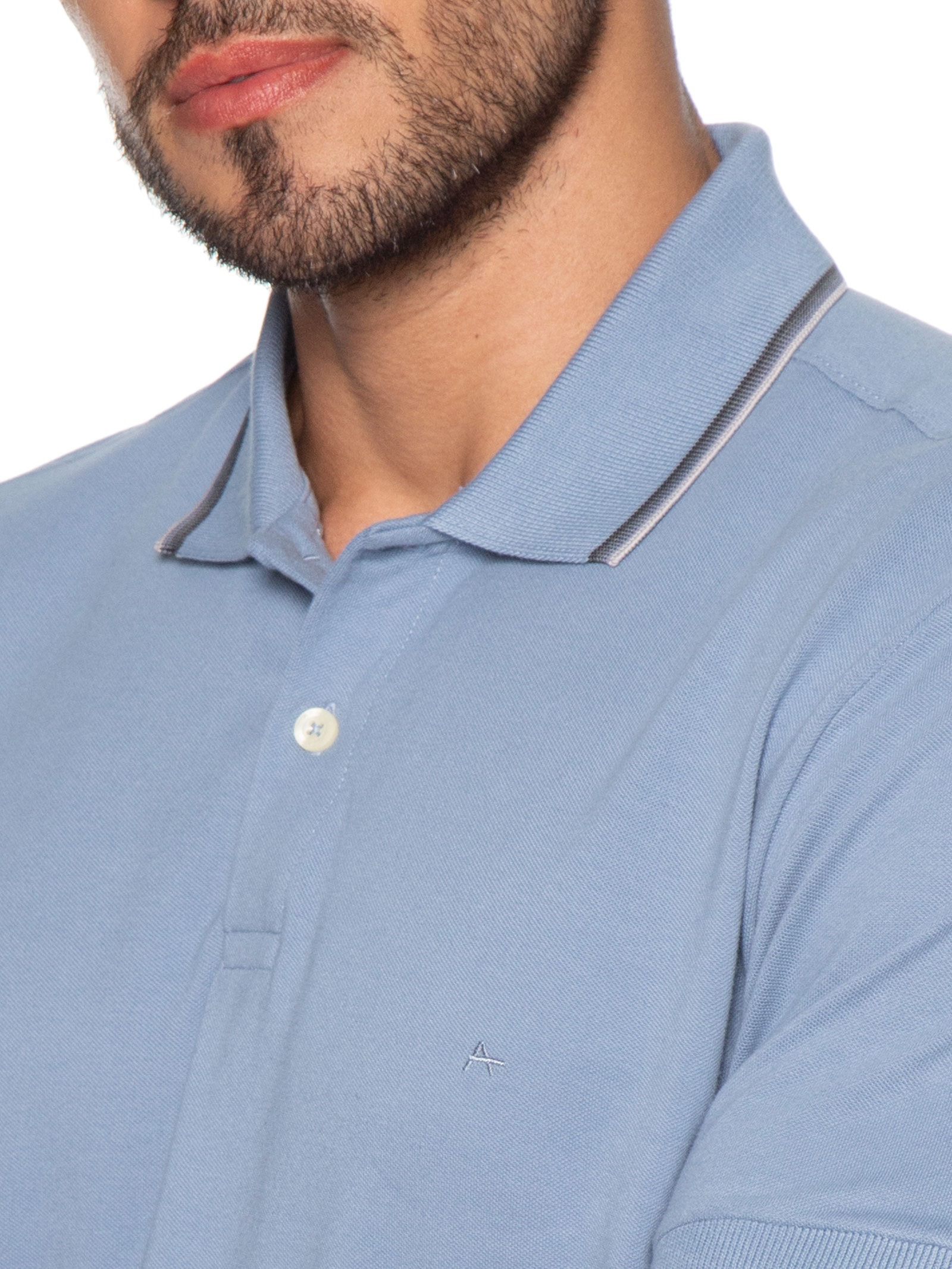 Polo Masculina Regular Fit com Frisos – Azul Aramis