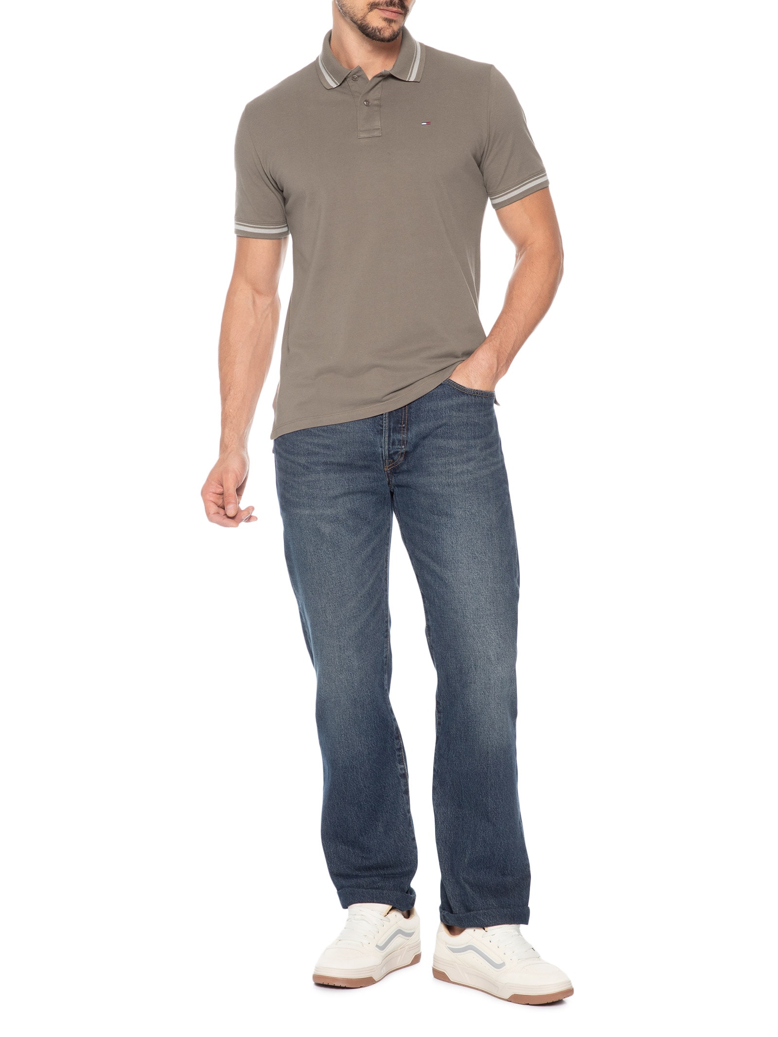 Polo Masculina Regular Fit com Frisos – Marrom Tommy Jeans