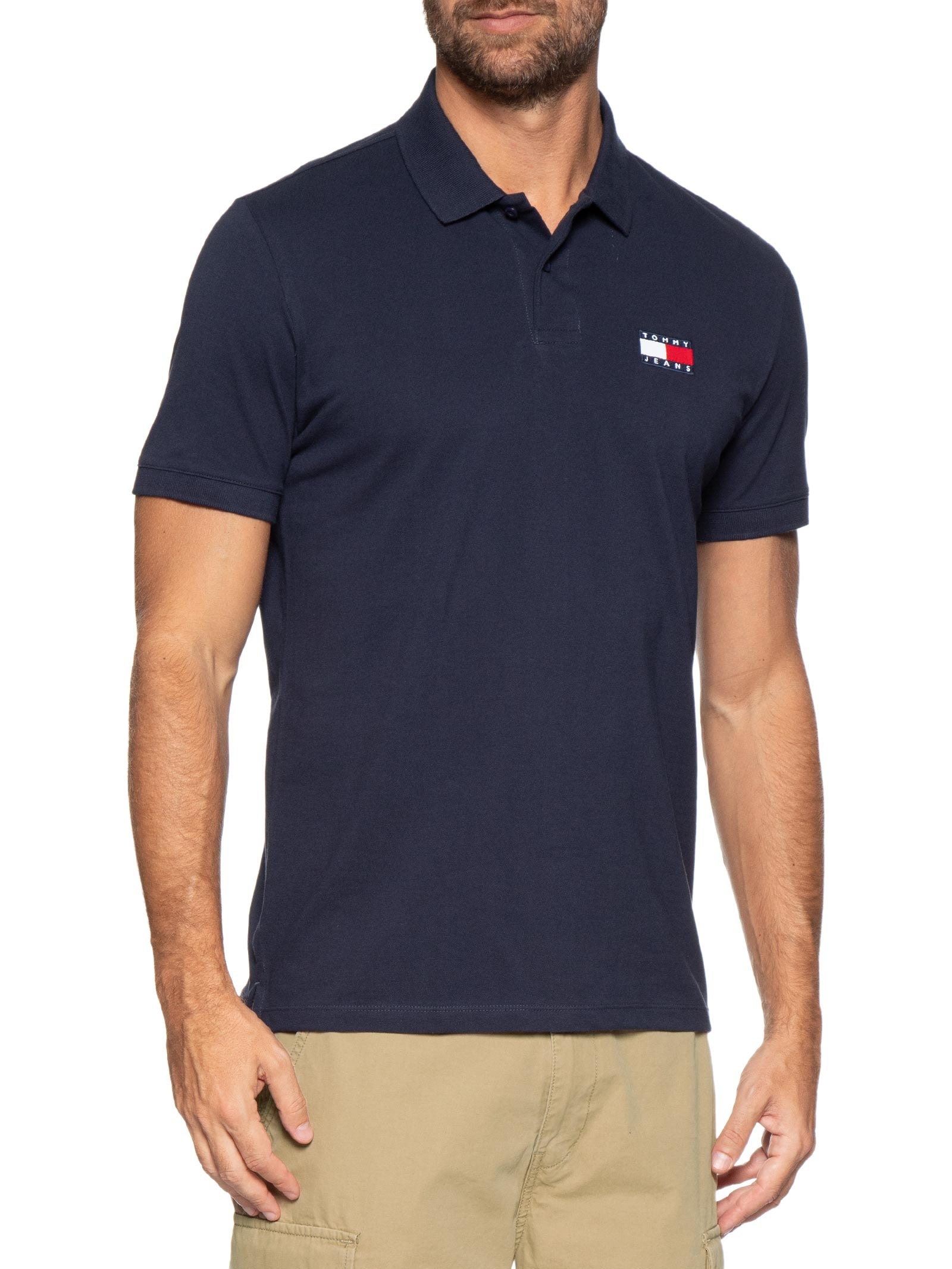 Polo Masculina Regular Fit com Logo Azul Tommy Jeans