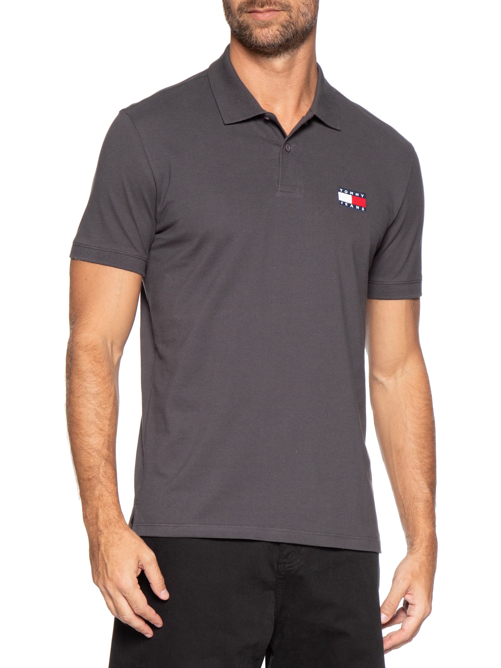 Polo Masculina Regular Fit Com Logo Bordado Preto Tommy Jeans