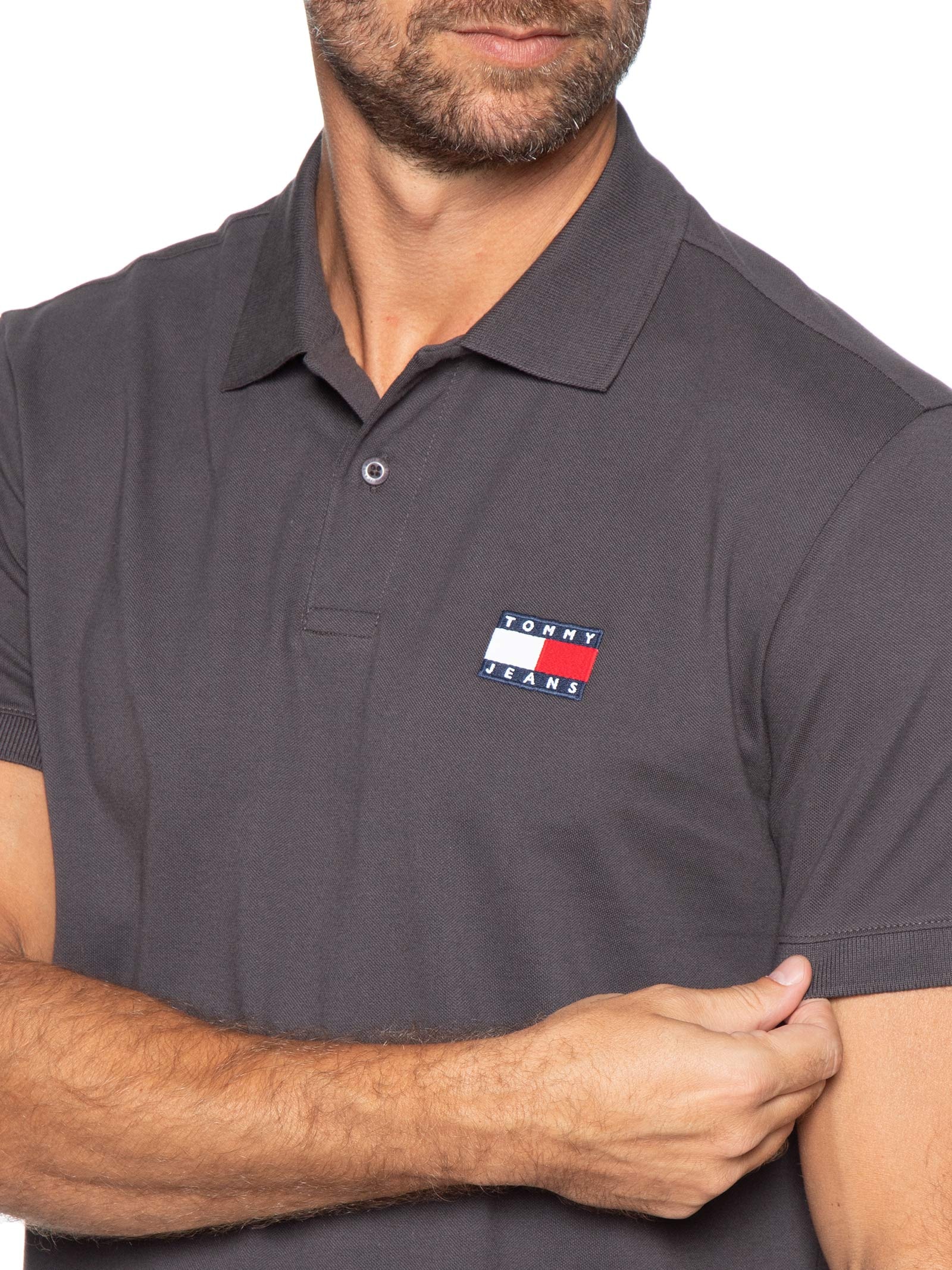 Polo Masculina Regular Fit Com Logo Bordado Preto Tommy Jeans