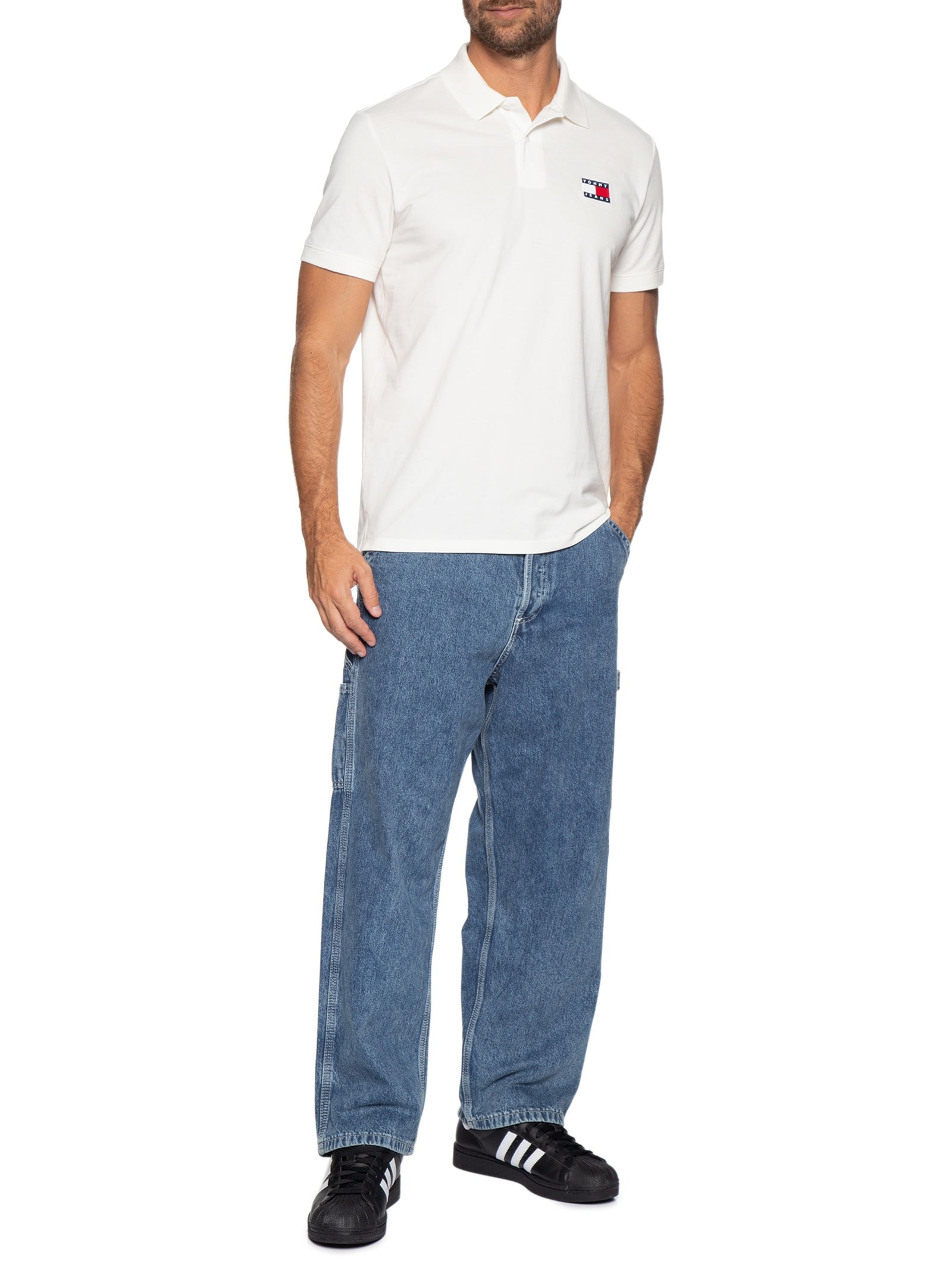 Polo Masculina Regular Fit com Logo Branco Tommy Jeans