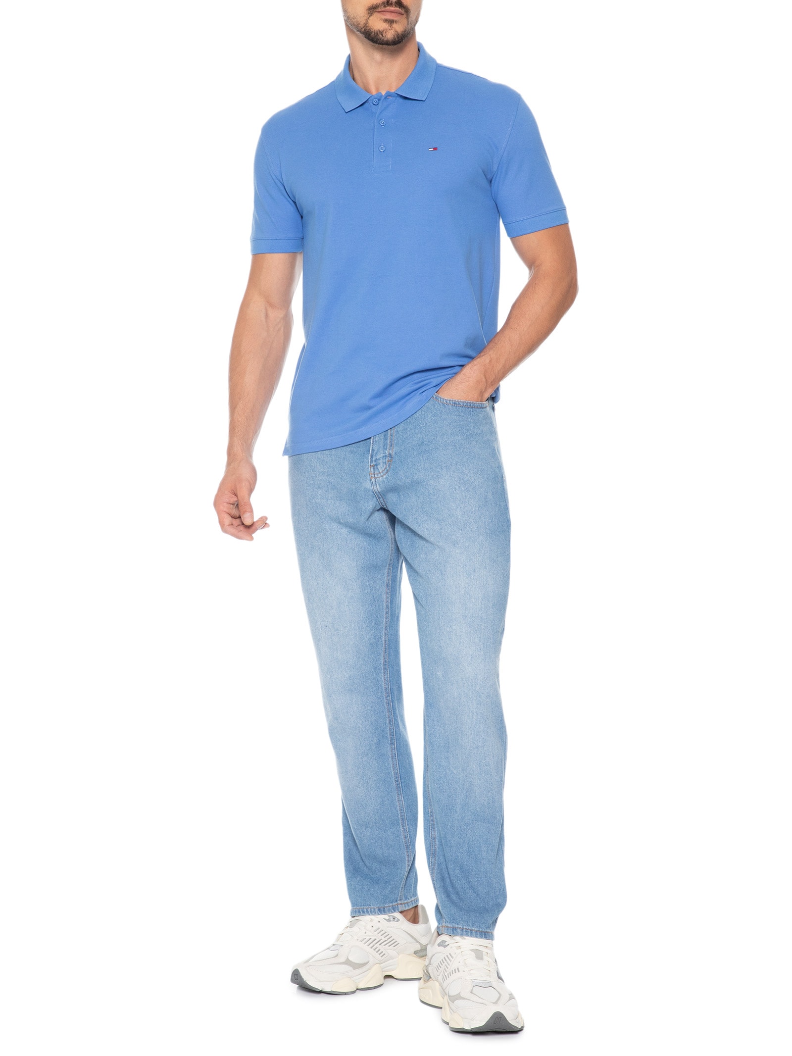Polo Masculina Regular Fit com Vista Diferenciada Azul Tommy Jeans