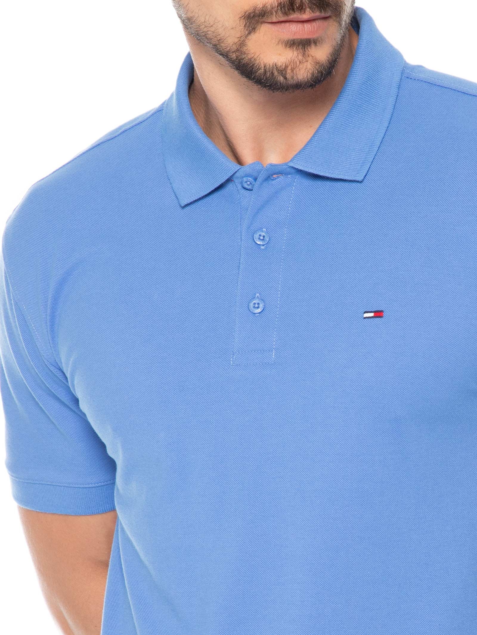 Polo Masculina Regular Fit com Vista Diferenciada Azul Tommy Jeans