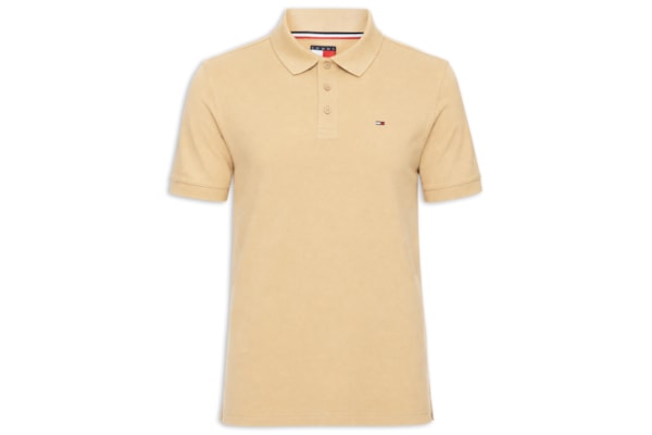 Polo Masculina Regular Fit com Vista Diferenciada -  Bege