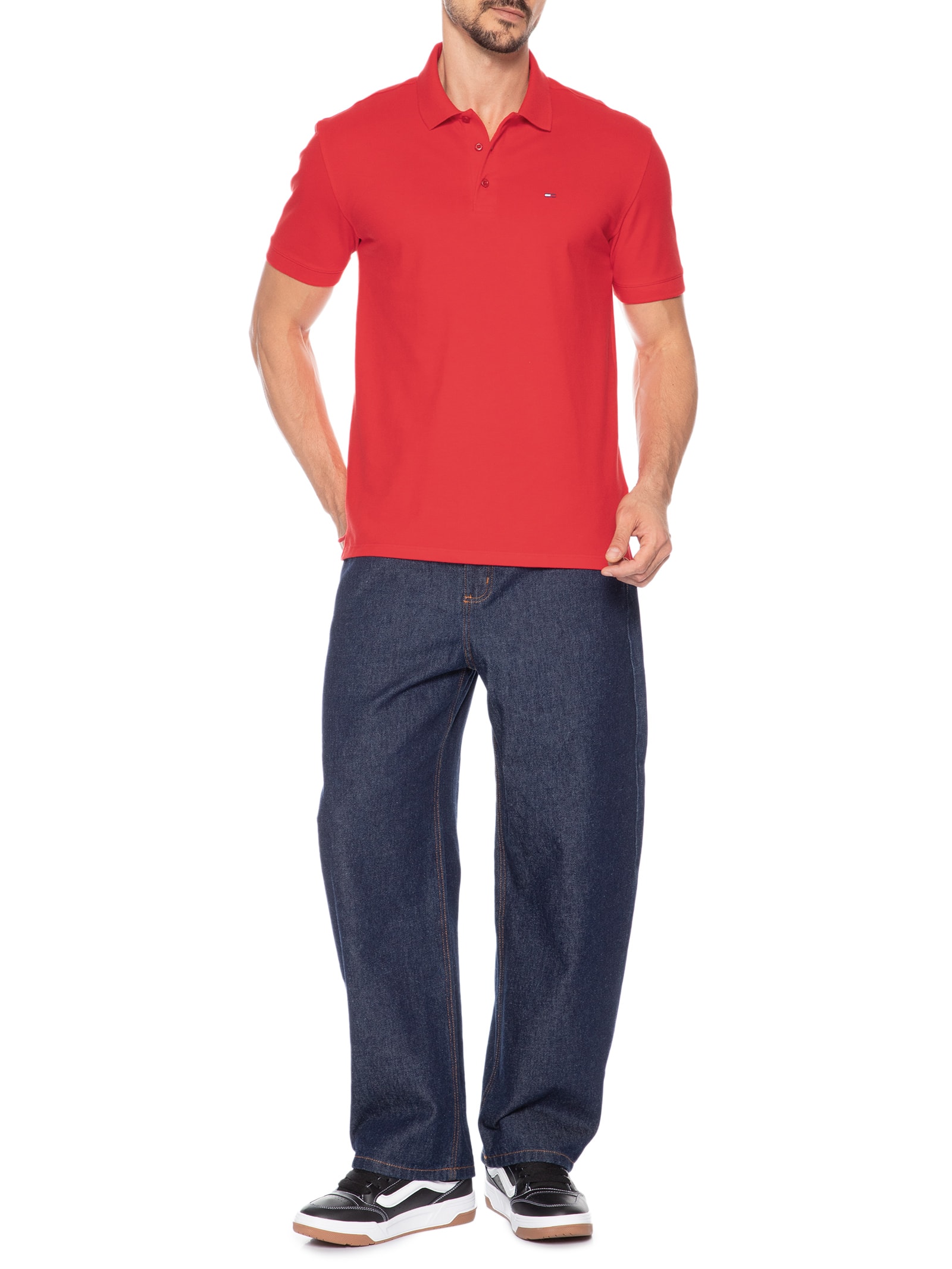 Polo Masculina Regular Fit com Vista Diferenciada Vermelho Tommy Jeans