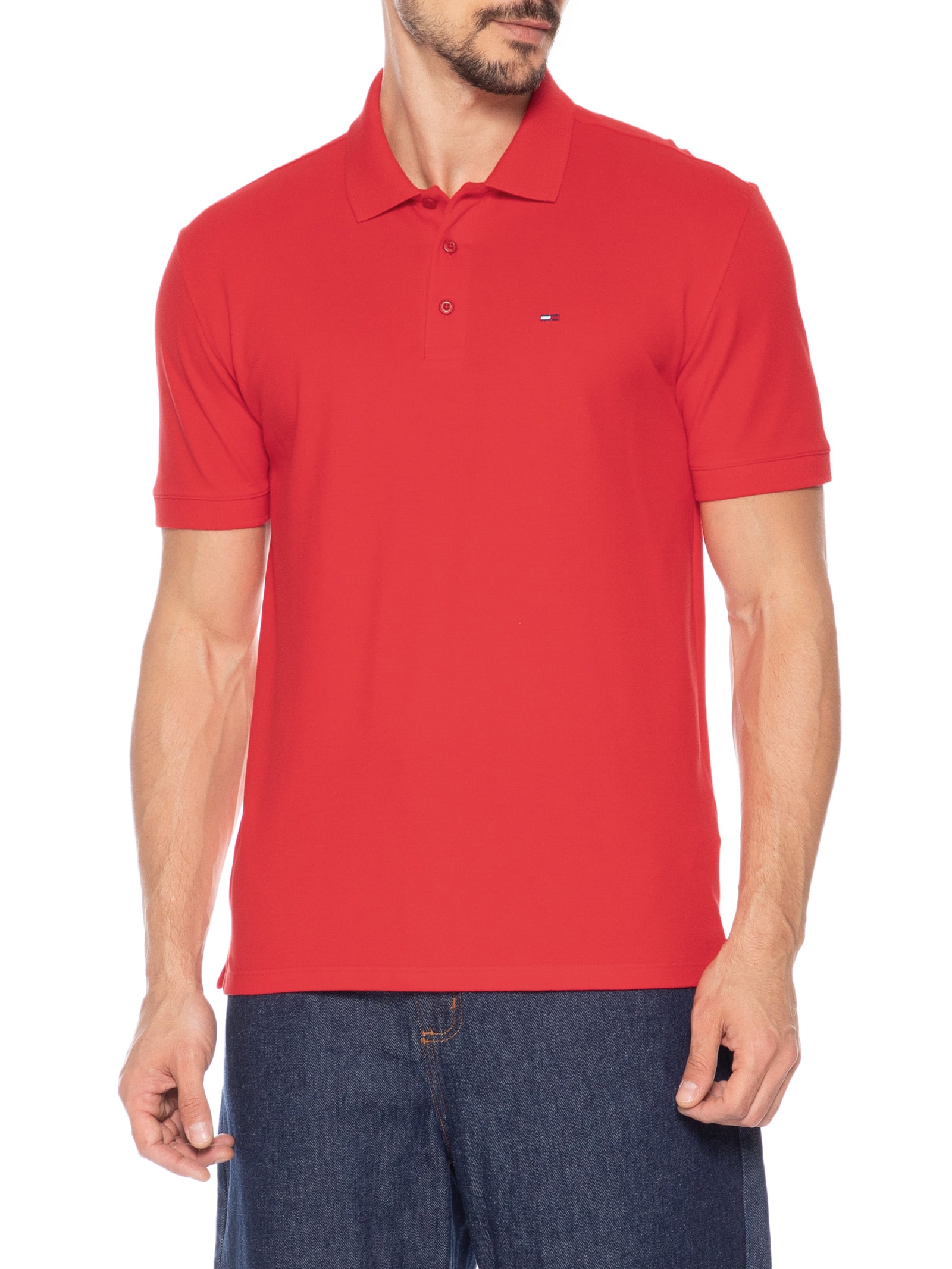 Polo Masculina Regular Fit com Vista Diferenciada Vermelho Tommy Jeans