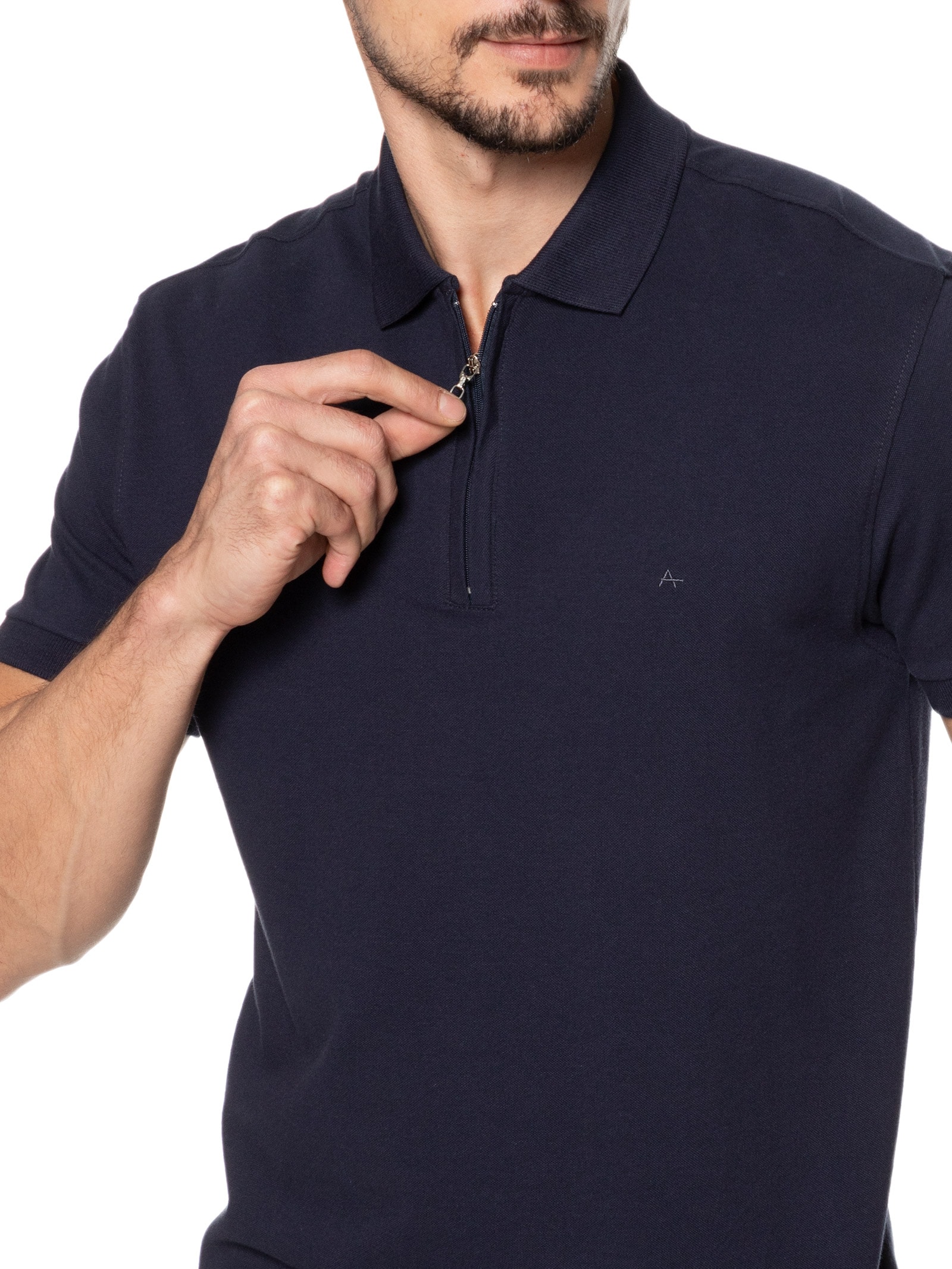 Polo Masculina Regular Fit Com Zíper Em Piquet Azul Aramis