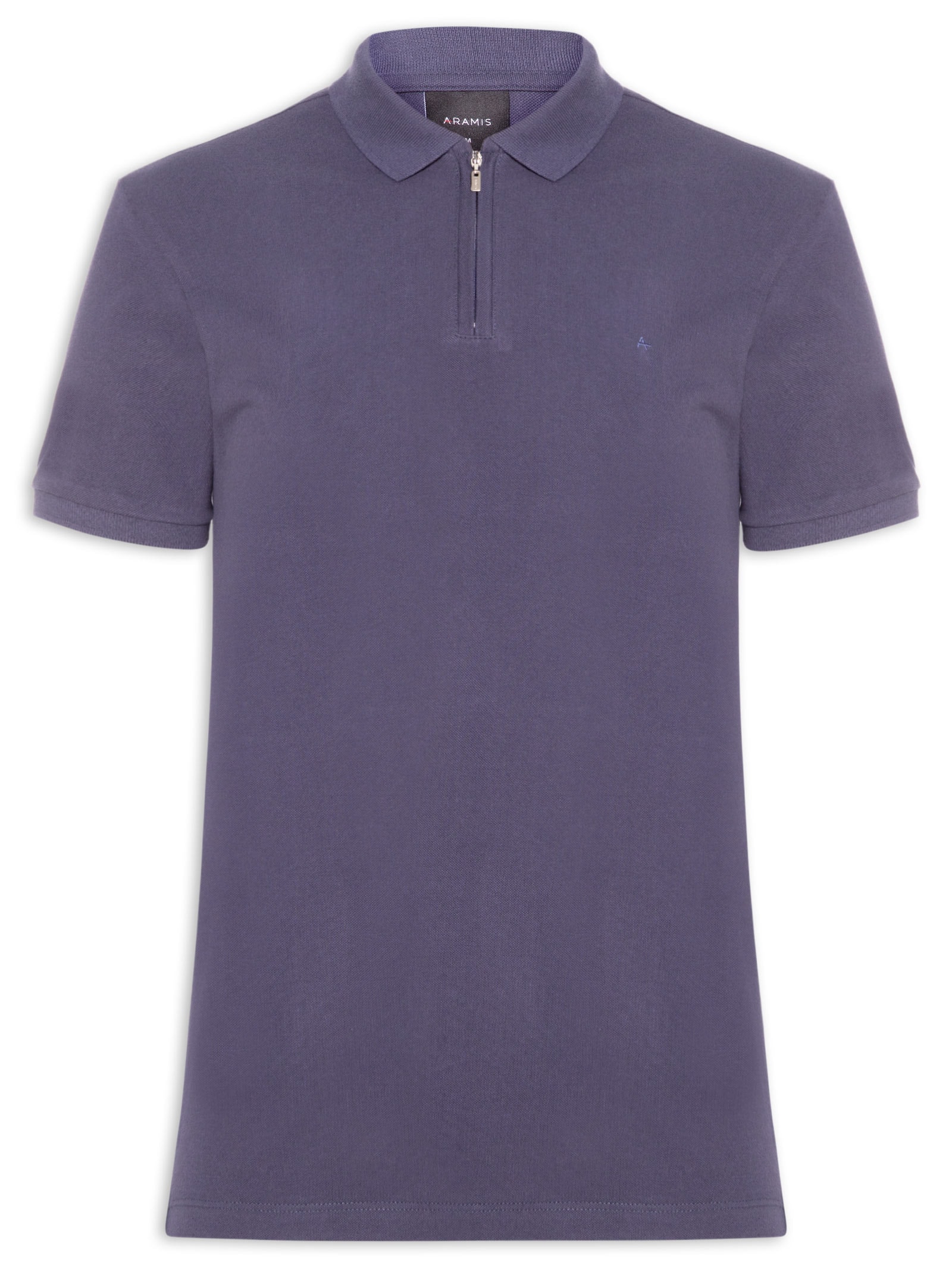 Polo Masculina Regular Fit Com Zíper Em Piquet Azul Aramis