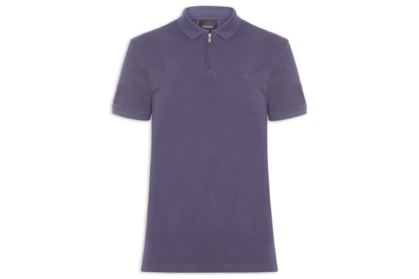 Polo Masculina Regular Fit Com Zíper Em Piquet - Azul