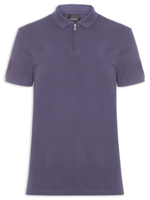Polo Masculina Regular Fit Com ZÃper Em Piquet - Azul